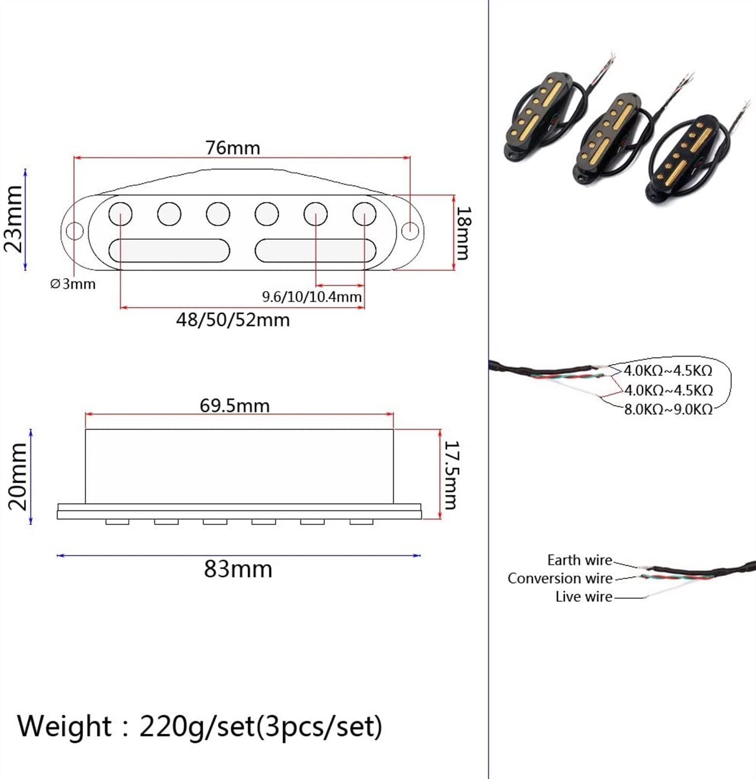 Stratocaster SSS Single Coil Pickup Set - Electric Guitar Neck/Middle/Bridge Pickups for Fender Style Guitars | Perfect for Blues, Rock & Jazz Performances