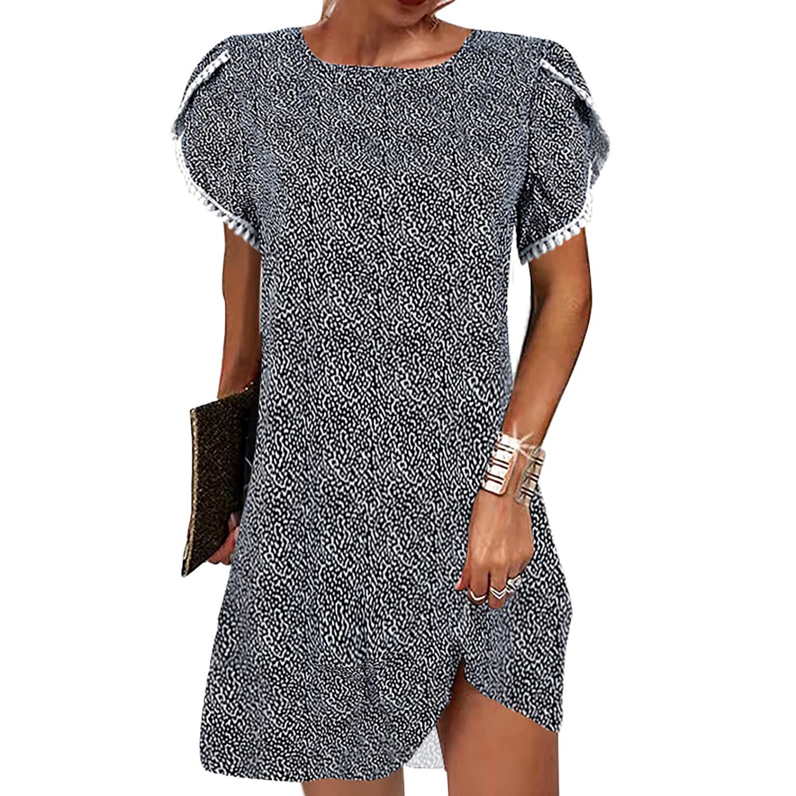 HAOREEKZ Women's Mini Dresses - Summer Fashion Printed Round Neck Short Sleeve Loose Casual Beach Dress | Perfect for Vacation, Pool Party & Summer Outings