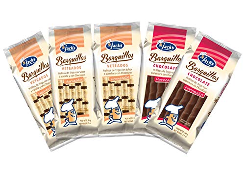 Assorted Waferrolls - Surtido Barquillos Jacks (3 Vanilla & 2 Chocolate) - Perfect for Parties, Gifts & Snacking