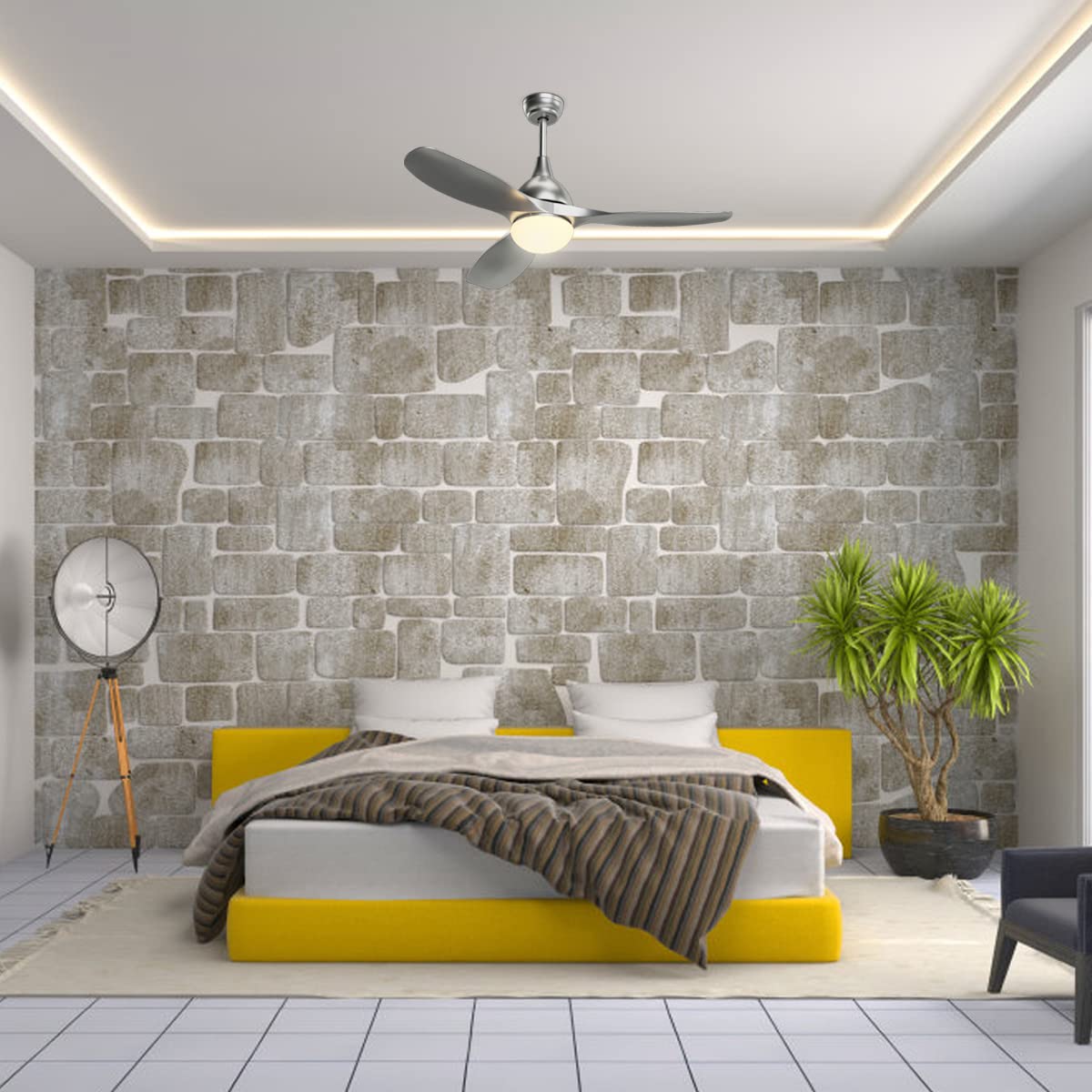 Tangkula 48-inch Modern Ceiling Fan with LED Light - Low Profile Indoor Ceiling Fan with Remote Control, Quiet Reversible Motor, 5 Speed Settings & 3 Color Temperatures - Perfect for Bedroom, Living Room & Office (Silver)