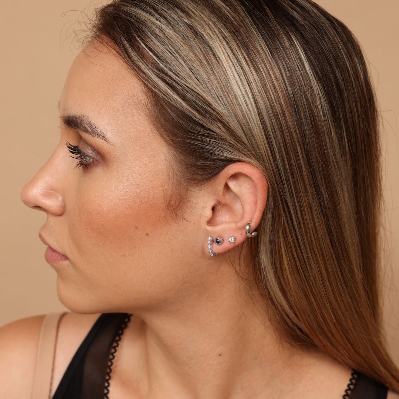 14K White Gold Diamond Huggie Earrings for Women - Minimalist Everyday Hoop Earrings for Work, Date Night & Special Occasions