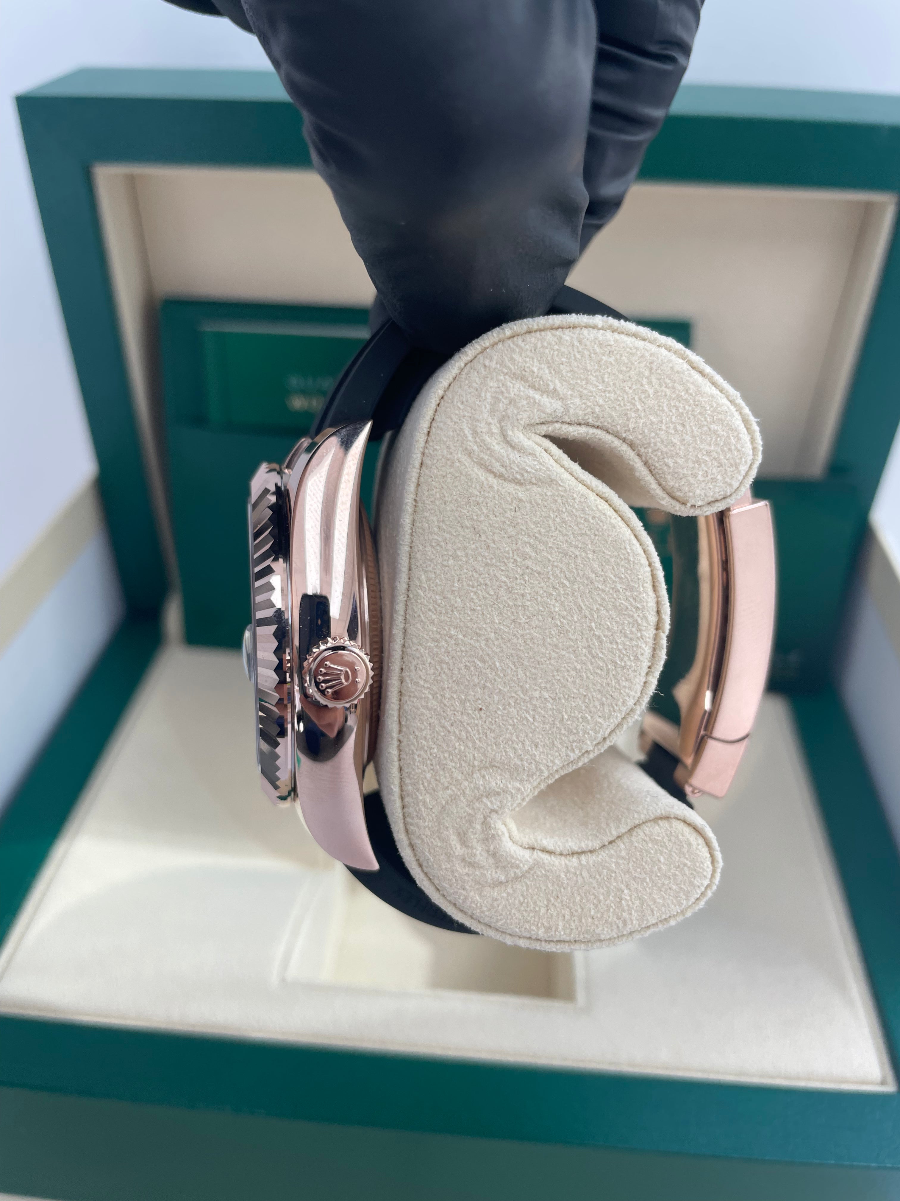 Rolex Sky-Dweller 42mm Rose Gold Watch with Chocolate Index Dial & Oysterflex Bracelet (Ref #326235) - Luxury Timepiece for Business Travelers & Watch Collectors