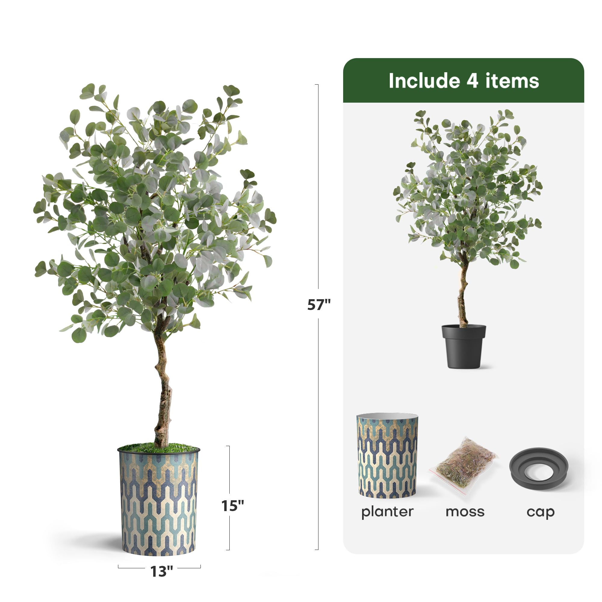 Modern Artificial Eucalyptus Tree in Planter - 57