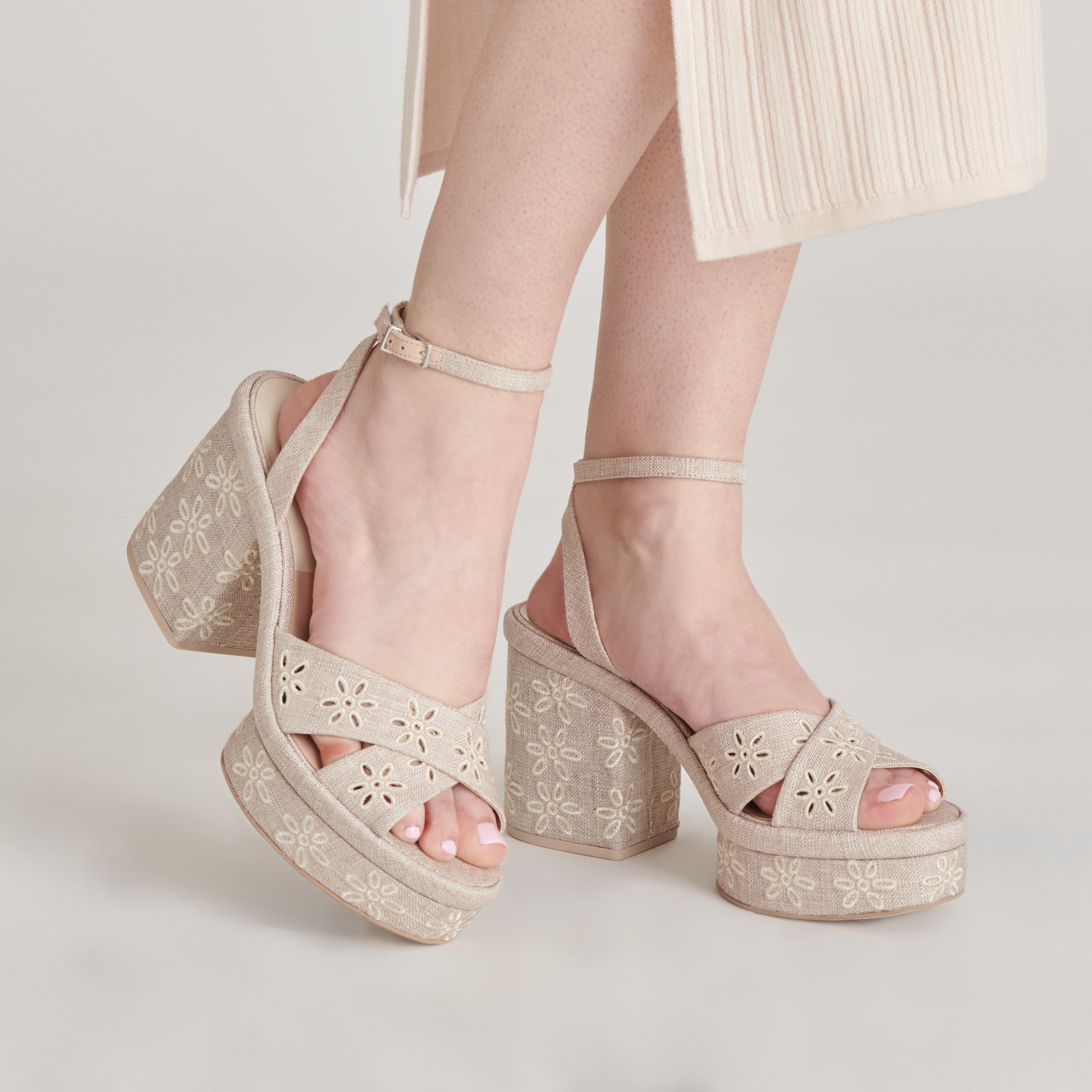 LAISHA Women's Almond Toe Floral Eyelet Heels - Elegant High Heels for Parties, Weddings & Special Occasions