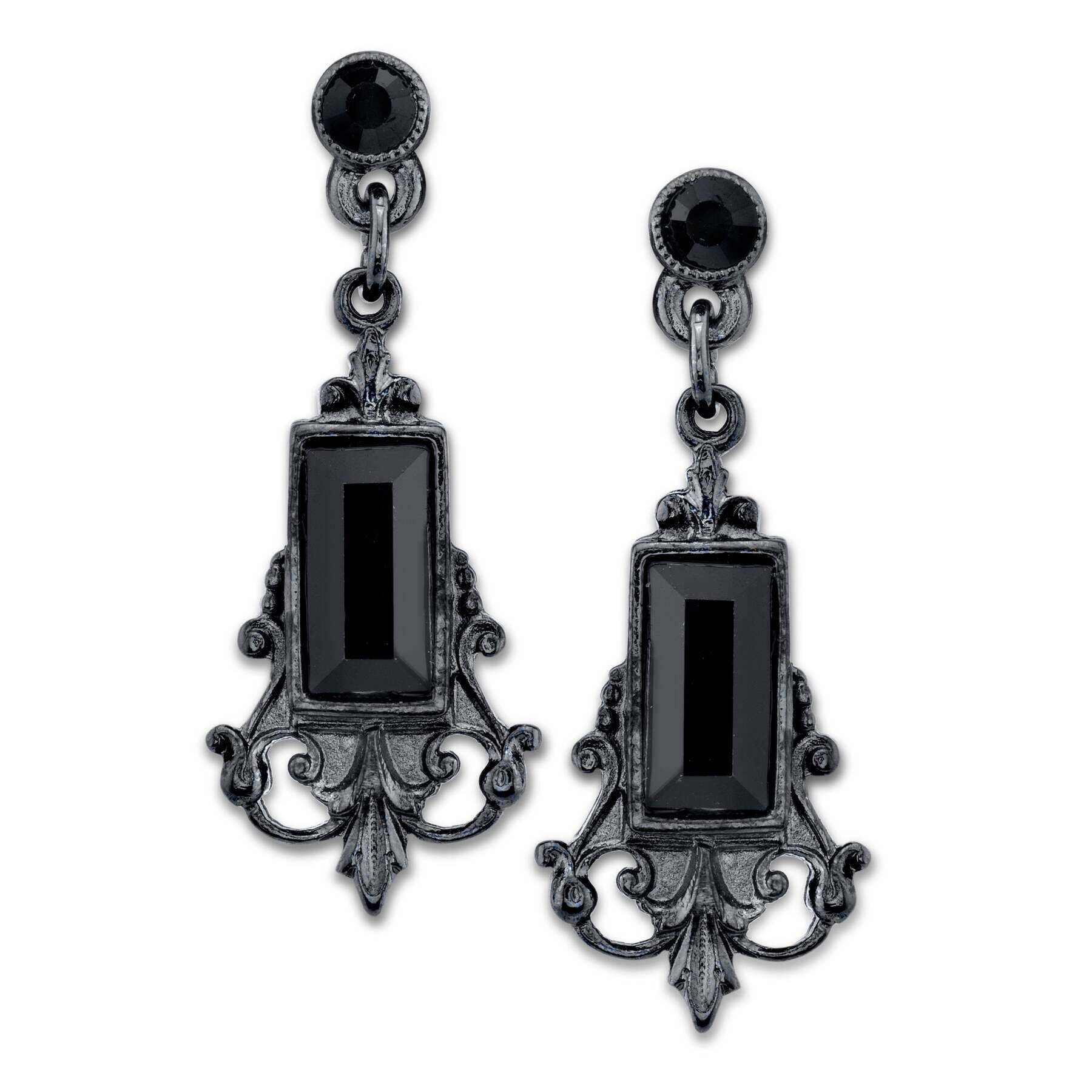1928 Jewelry Black Rectangle Crystal Drop Earrings for Women - Elegant Dangle Earrings for Party, Wedding & Evening Wear