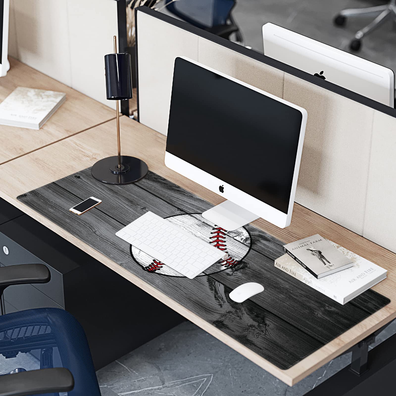 XXL Gaming Mouse Pad 31.5x11.8 Inches - Stitched Edges, Anti-Slip Rubber Base, Ergonomic Design for PC & Computer Gaming - Custom Wooden Baseball Print - Perfect for Office Work & Esports