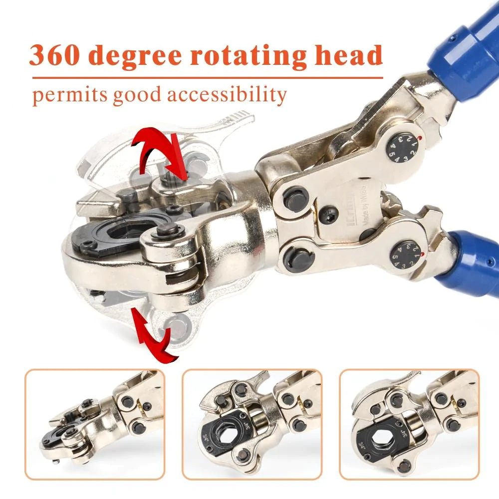 Professional Copper Pipe Press Tool Kit for ZOOMLOCK Refrigerant & HVAC Fittings - 7 Interchangeable Jaw Sizes (1/4