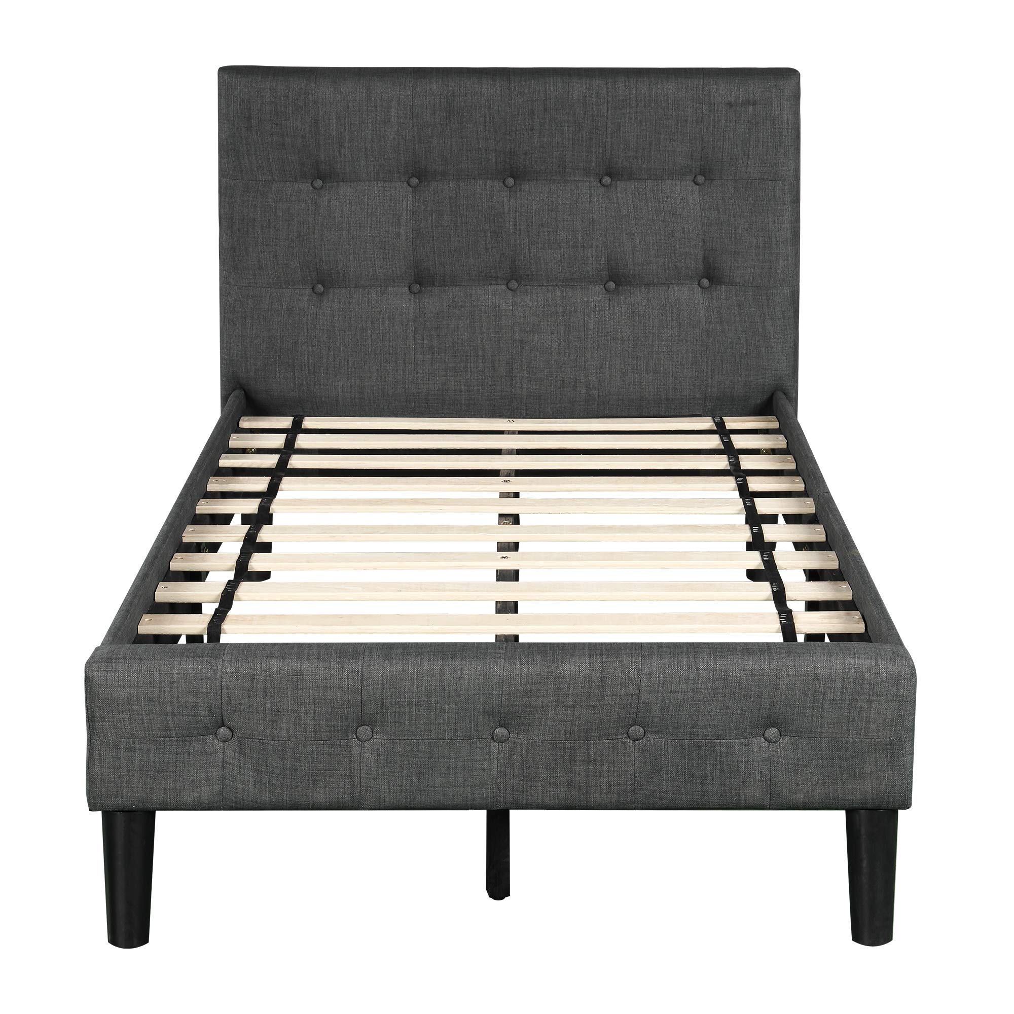 JULYFOX Upholstered Twin Bed Frame with Headboard - Gray Diamond Button Tufted Fabric Platform Bed, Solid Wood Slats Support 400 lbs, No Box Spring Needed - Perfect for Small Spaces, Apartments & Guest Rooms