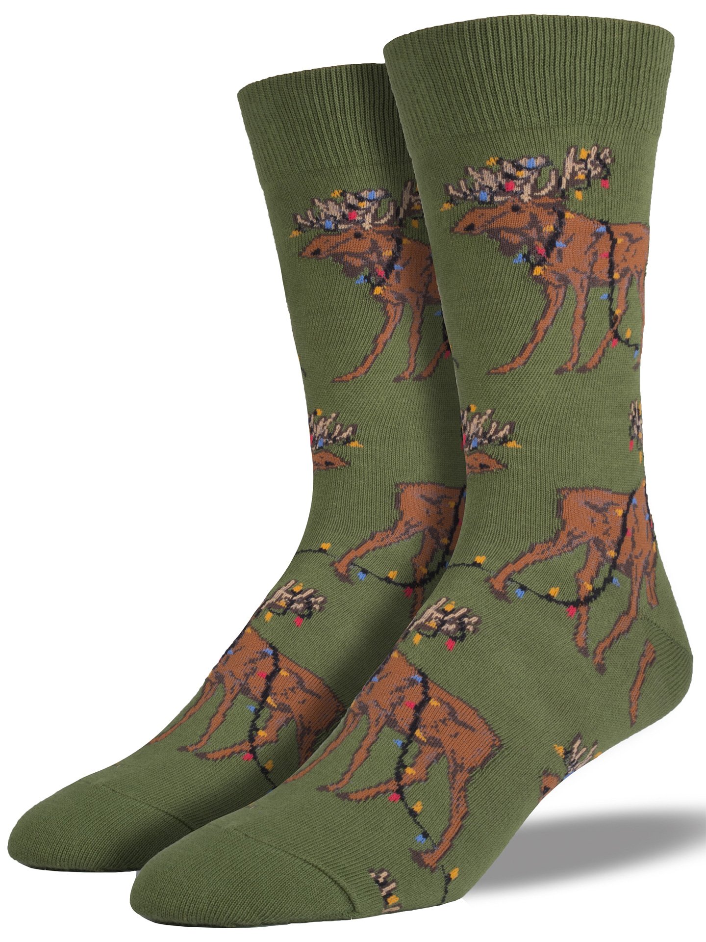 **Socksmith Men's Christmas Lights Moose Socks - Cozy Holiday Socks for Christmas Gifts & Winter Outfits**