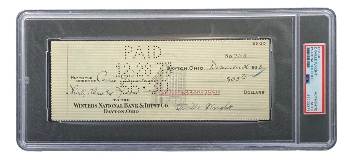 Authentic Orville Wright Signed Bank Check with PSA/DNA Certification #85200374 - Perfect for Aviation Collectors & History Enthusiasts, Ideal for Display in Museums or Private Collections