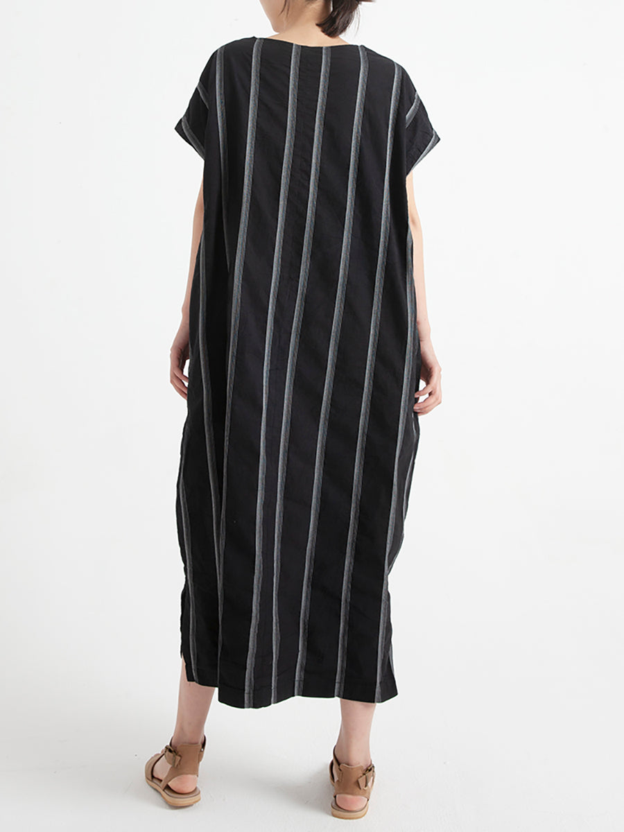 Breathable Stripe Cotton O-Neck Casual Loose Dress for Women - Perfect for Summer Outings, Beach Vacations & Everyday Wear