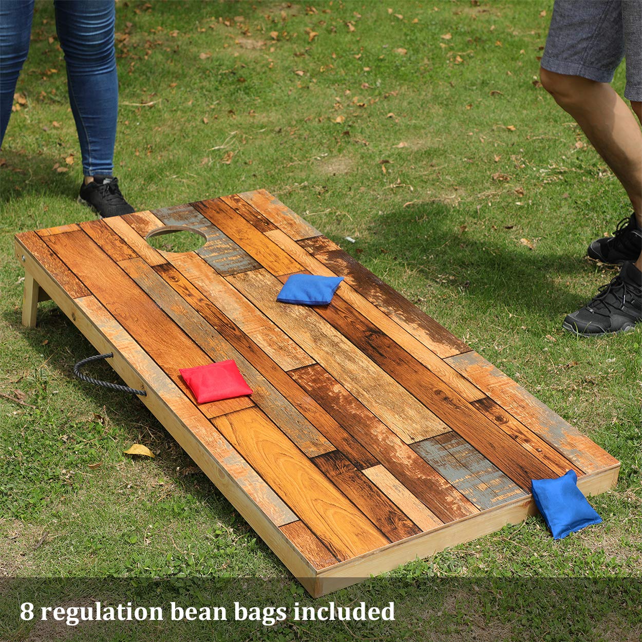 Premium Solid Wood Corn Hole Game Set - 2 Regulation Waterproof Cornhole Boards with 8 Toss Bags | Outdoor & Indoor Backyard Games, Tailgating, Picnics, BBQs and Family Fun Activities