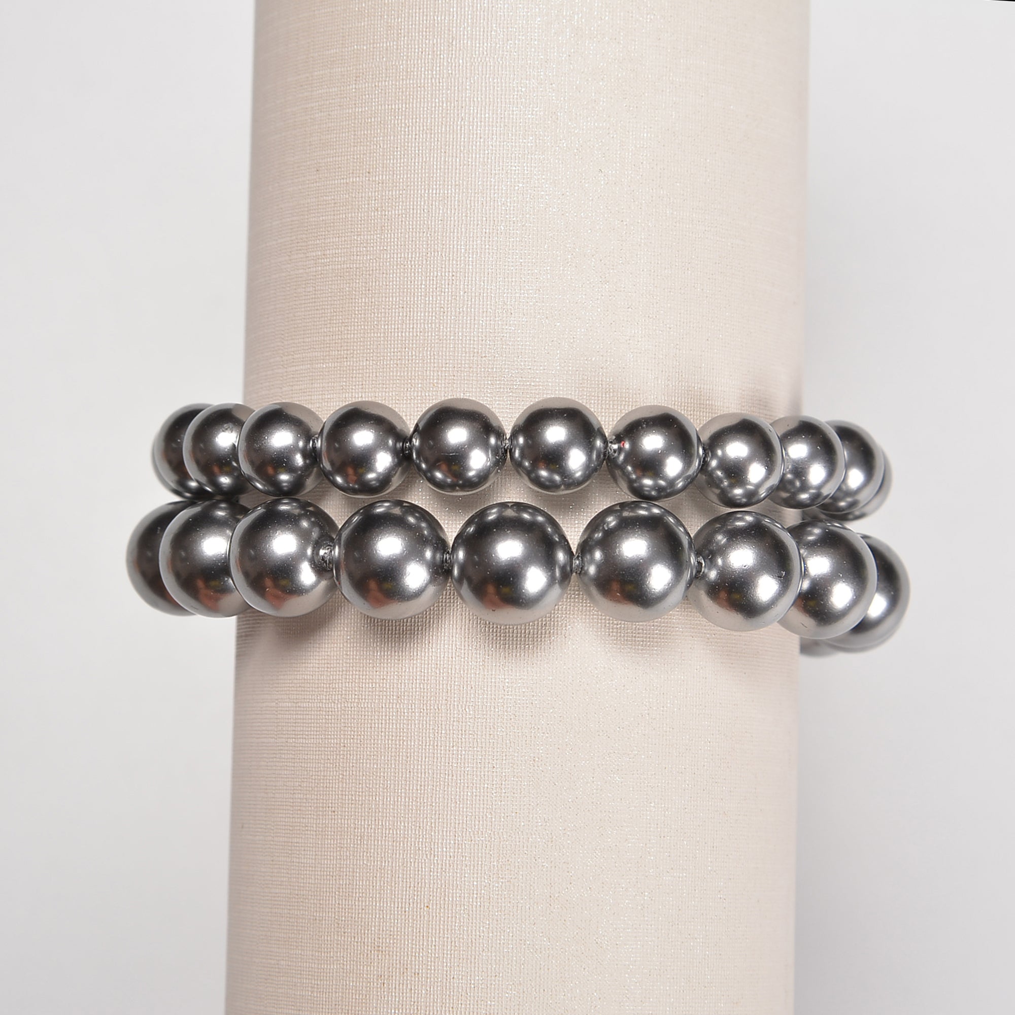 8mm 10mm Gray Shell Pearl Smooth Round Beaded Bracelet - 7.5 Inch Length for Women's Jewelry, Fashion Accessories & Gift Giving