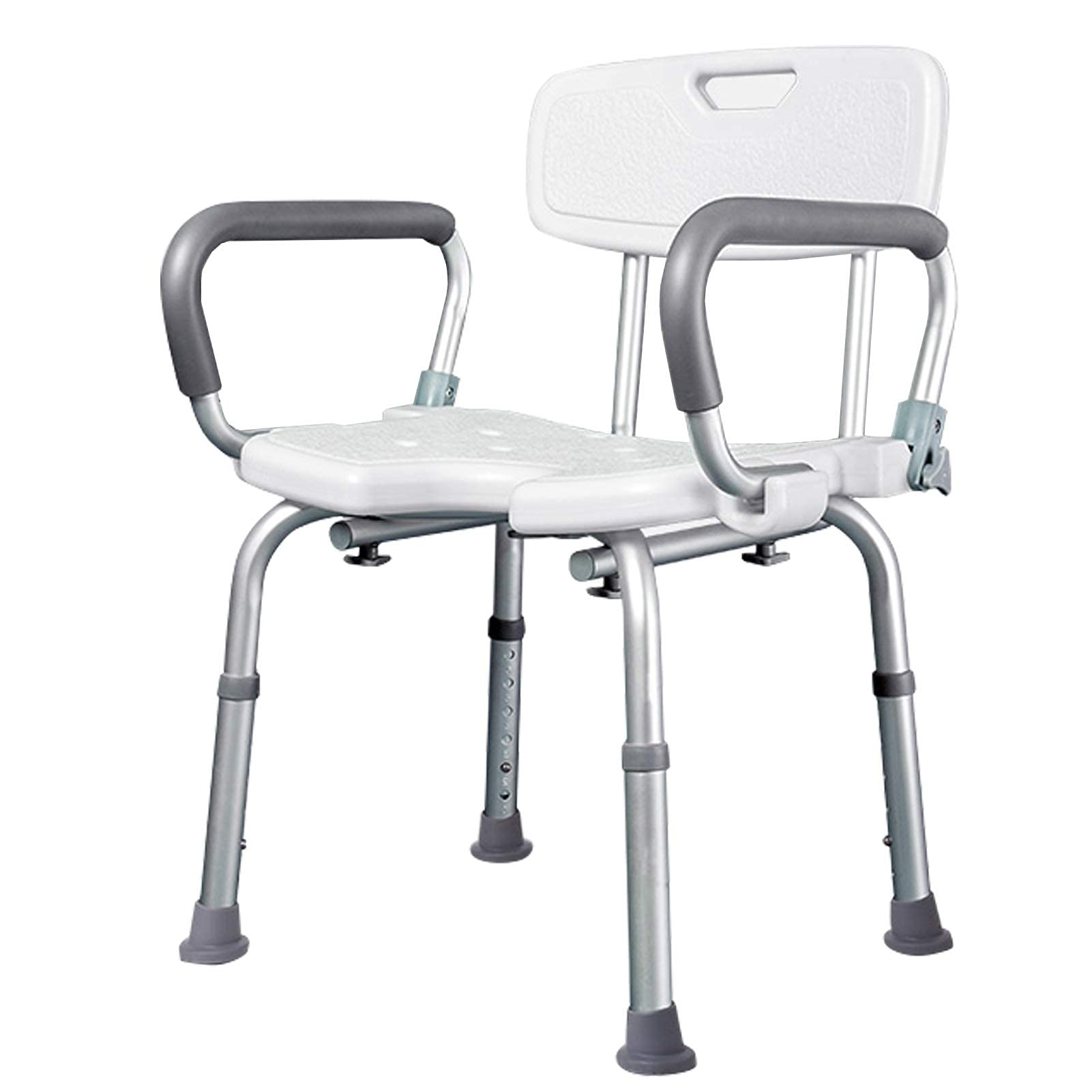 Adjustable Height Non-Slip Shower Chair with Arms & Backrest - Bath Seat Shower Bench for Elderly, Adults & Disabled - Safe Bathroom Stool for Showering, Spa & Home Care Use