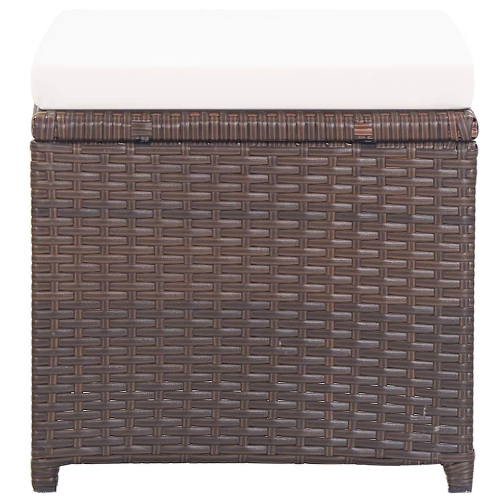 2-Piece Brown Poly Rattan Patio Stool Set with Cushions - Outdoor Garden, Poolside & Deck Seating Furniture for Relaxing