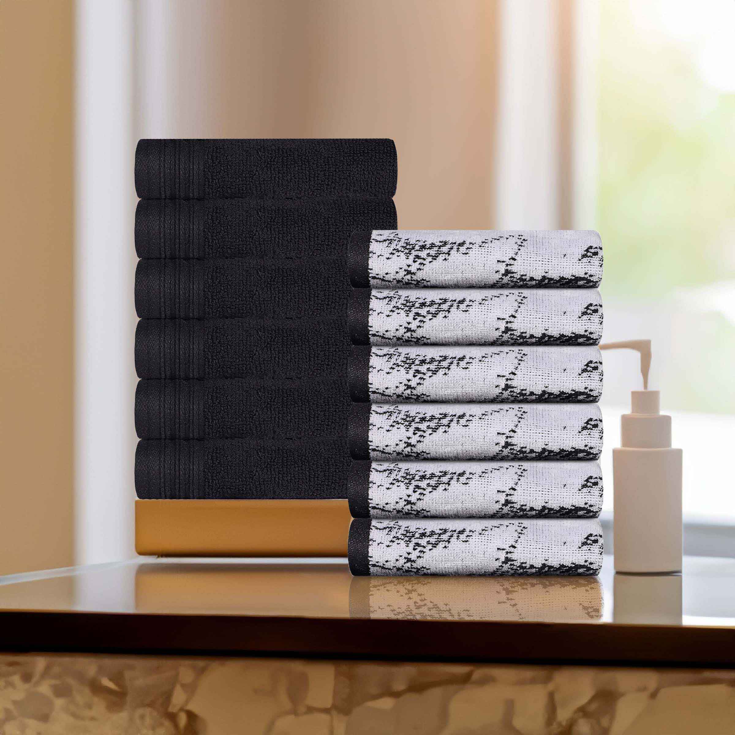 12-Pack Quick-Dry Cotton Face Towels - Solid & Marble Design for Gym, Travel, Spa, and Home Use | Soft & Absorbent Bath Towel Set
