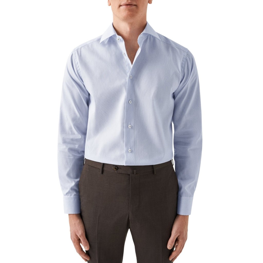ETON Striped Twill Business Dress Shirt for Men - Slim Fit Light Blue Office Shirt with Single Cuff | Perfect for Work, Meetings & Formal Events