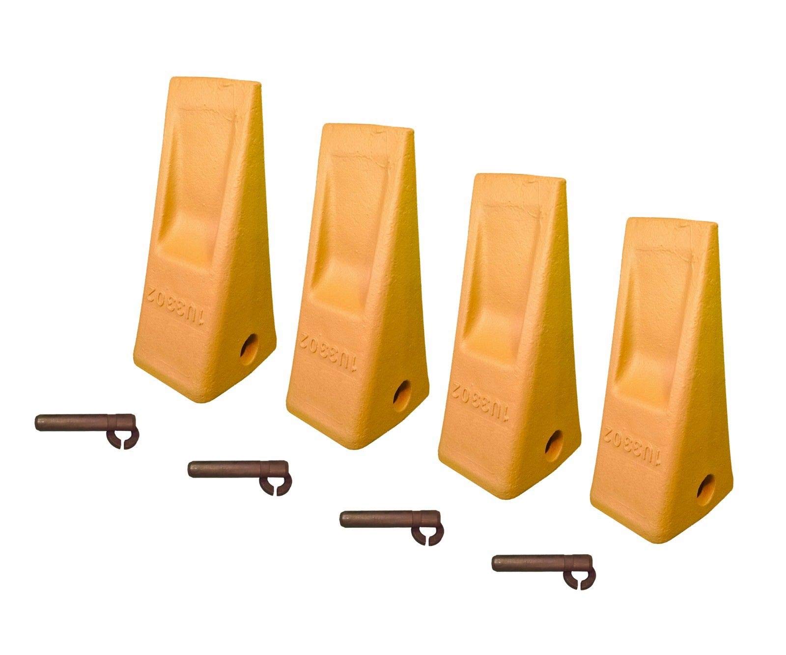 Heavy Duty Caterpillar Style Bucket Teeth with Pins & Retainers - 4-Piece Set (1U3302/J300) for Excavators, Loaders & Construction Equipment - Durable Digging & Trenching Replacement Parts