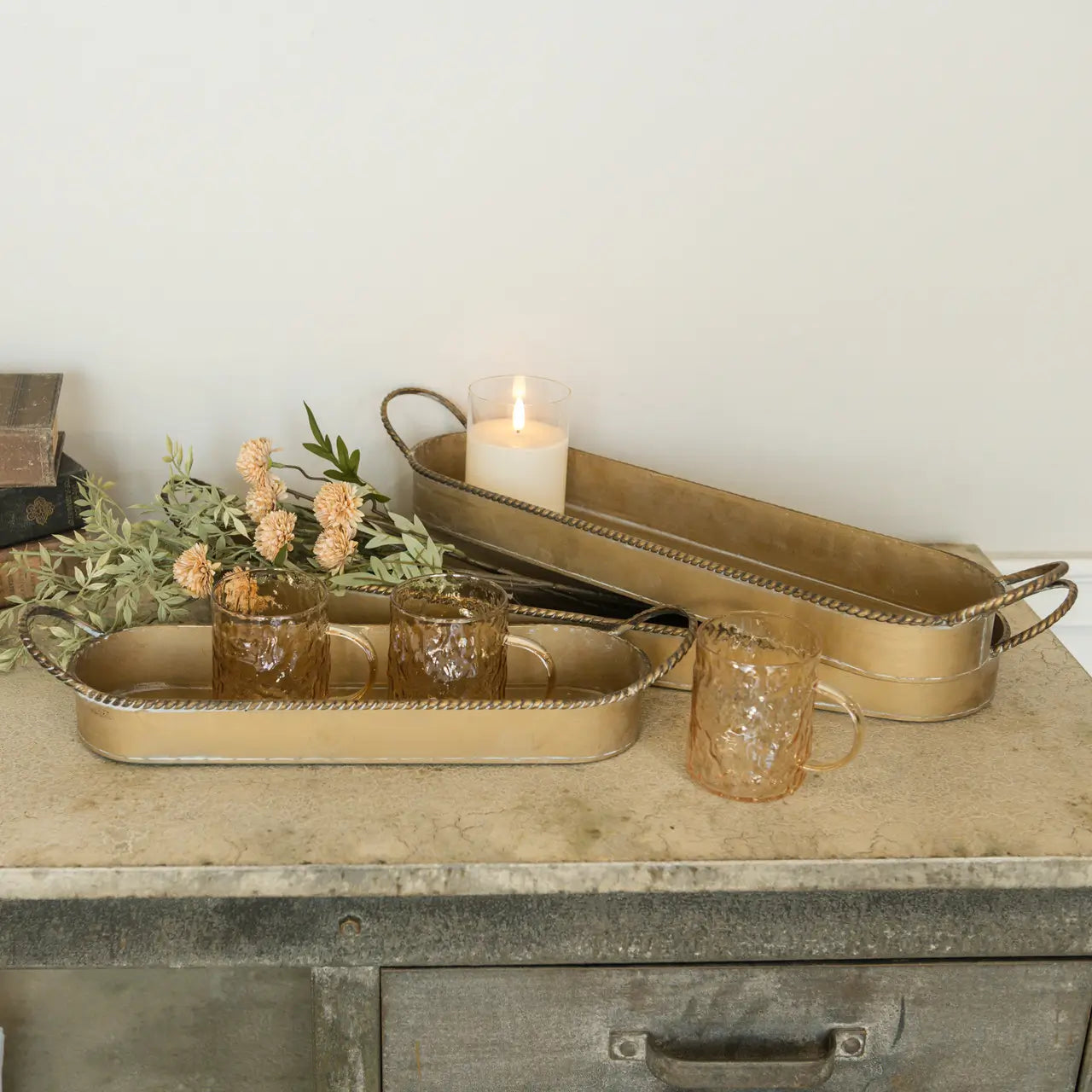 Luxury Gold Rope Trim Tray Set - Elegant Serving Tray for Jewelry Display, Home Decor & Party Serving - Perfect for Dining, Vanity Organization & Gift Giving