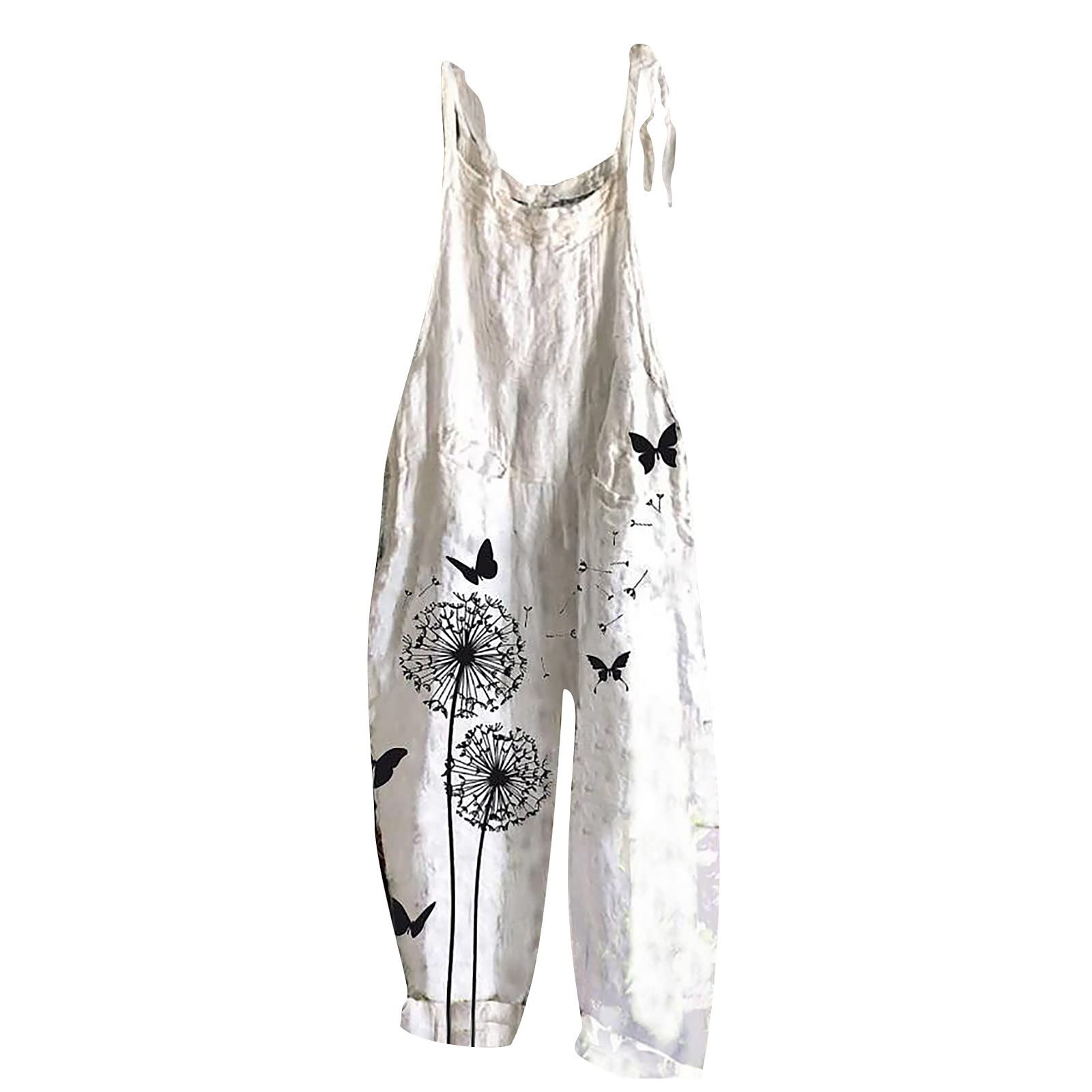 Women's Floral Cotton Jumpsuit - Sleeveless Spaghetti Strap Romper with Tie Waist for Casual Wear | Summer Outfits, Beach Cover-Up, Date Night Outfits