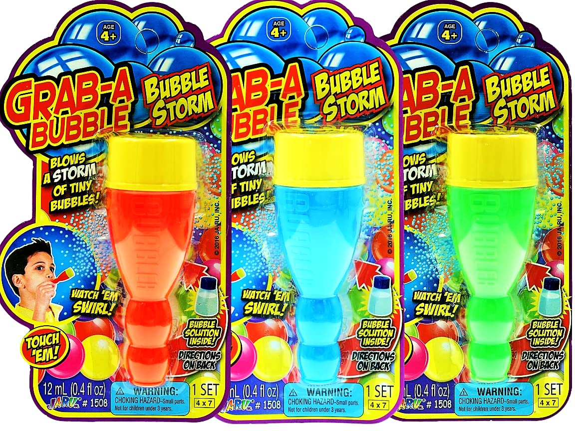 JA-RU Mini Handheld Bubble Blower with Non-Toxic Solution - Fun Touchable Bubbles for Kids, Stress Relief Fidget Toy | Perfect for Birthday Parties, Outdoor Play, Sensory Activities & Autism Therapy (3-Pack) - Great for Backyard Fun, Park Playdates, Special Needs Sensory Play, Summer Activities and Toddler Outdoor Games