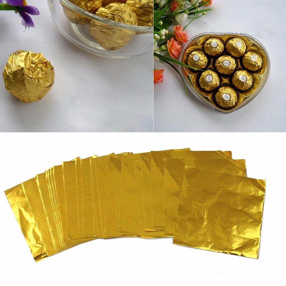 Wowagoga 300 Pcs Gold Foil Candy Wrappers - 6x6 Inches Aluminum Foil Sheets for Homemade Chocolates, Candy Making, Gift Wrapping & Party Decorations (Perfect for Weddings, Birthdays & Holiday Treats)