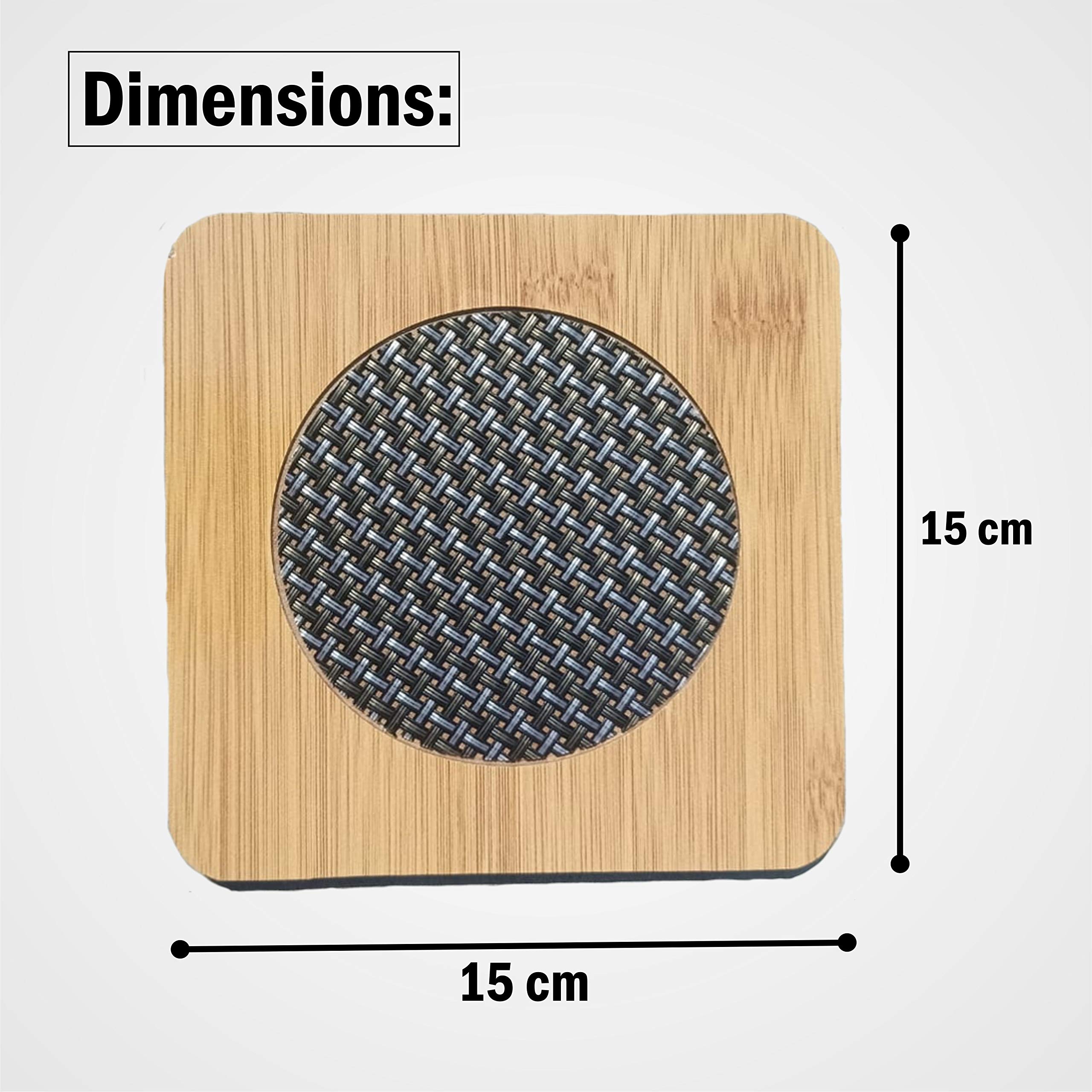 4-Piece Yellow Bamboo Wood Coasters Set - Heat Resistant Table Mats for Pans & Pots (15x15cm) - Perfect for Kitchen, Dining, and Outdoor BBQ Use