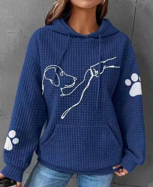 Apvirdy Women's Cute Dog Printed Waffle Knit Pullover Sweater - Oversized Hoodie with Pocket for Casual Wear | Plus Size Cozy Sweatshirt for Fall, Winter & Outdoor Activities