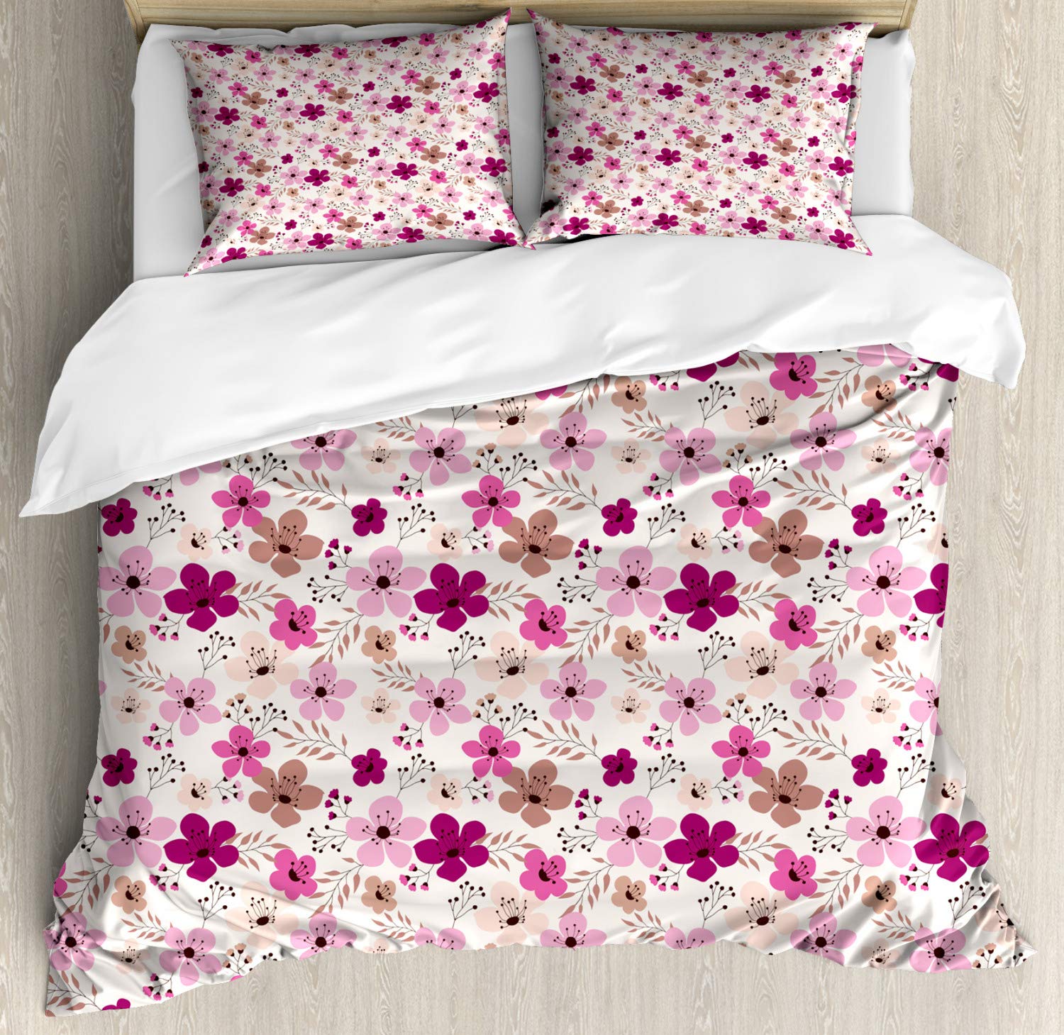 Ambesonne Floral Duvet Cover Set - King Size 3-Piece Bedding with 2 Pillow Shams | Simplistic Flower Design, Cream Background, Multicolor Nature Pattern | Perfect for Spring & Summer Bedroom Decor