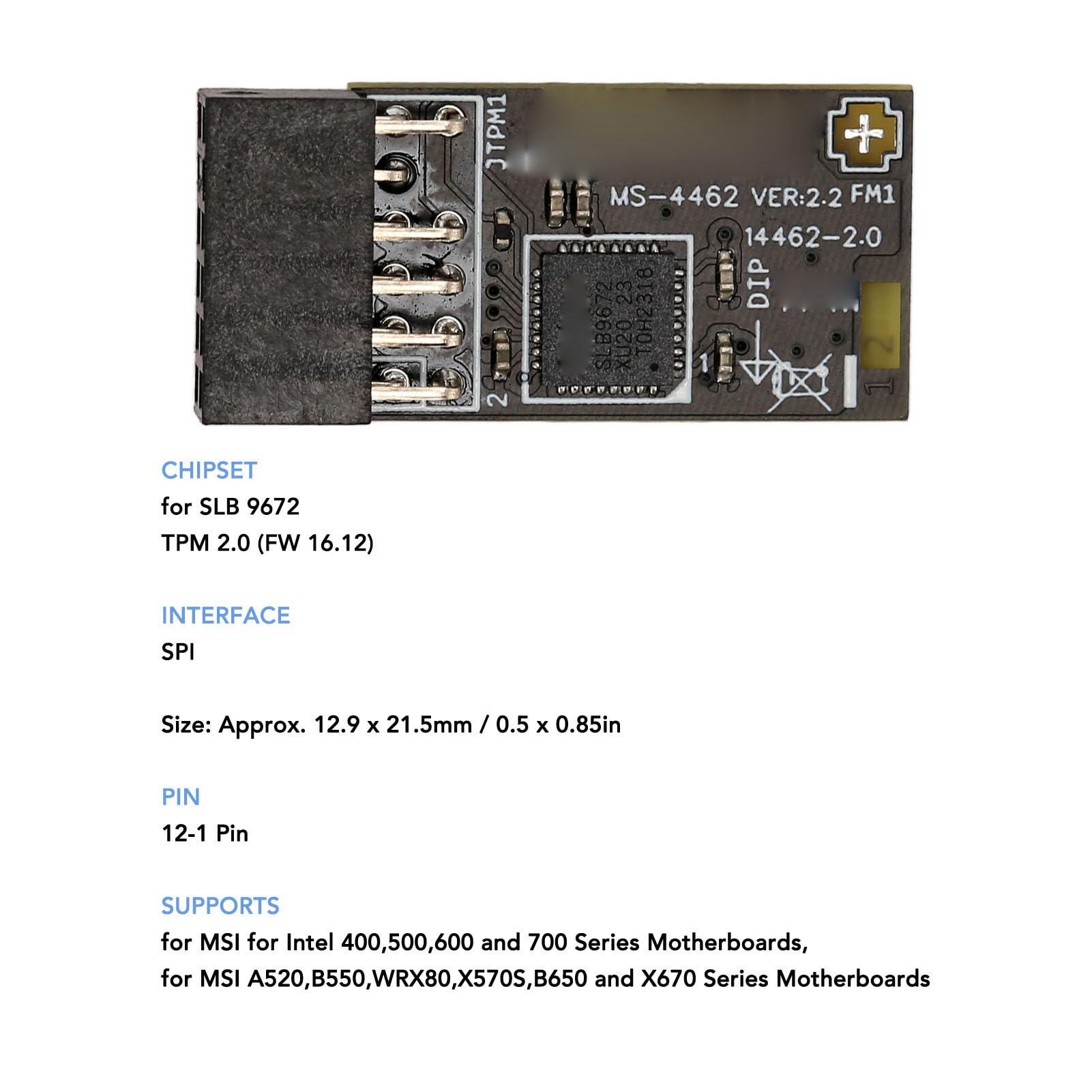 MSI Motherboard Compatible TPM2.0 Module with SLB 9672 Encryption Security, SPI Interface for Windows 10 & 11, Ideal for Enhanced PC Security and System Integrity