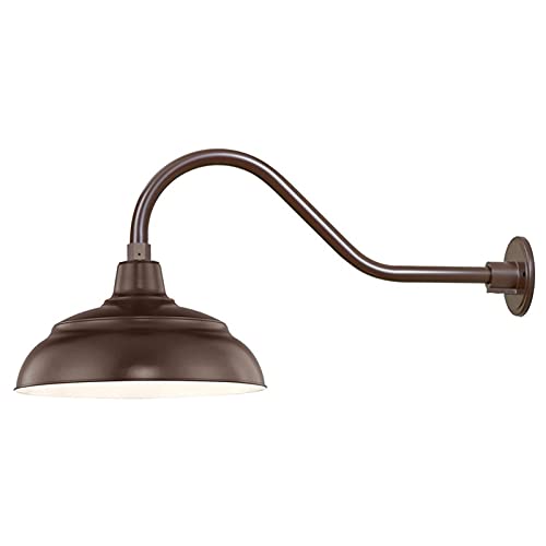 Millennium Lighting 14 Inch Metal Warehouse Shade with 22 Inch Adjustable Gooseneck - Brown Industrial Pendant Light for Farmhouse, Workshop & Garage Lighting