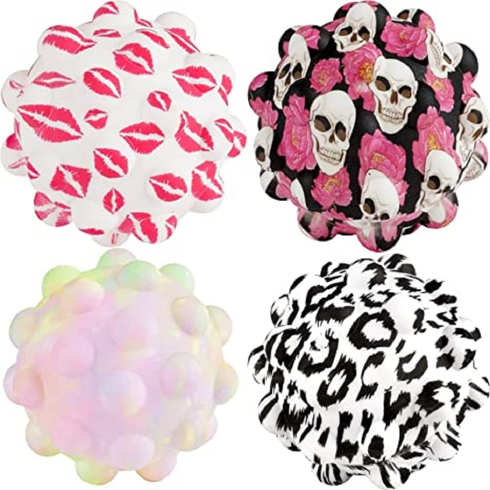 3D Pop Stress Balls Fidget Sensory Toys Set - 4 Pack Squeeze Balls for Stress Relief & Anxiety, Silicone Bouncing Balls for Adults & Kids - Perfect for Office, Classroom, Therapy & Home Relaxation