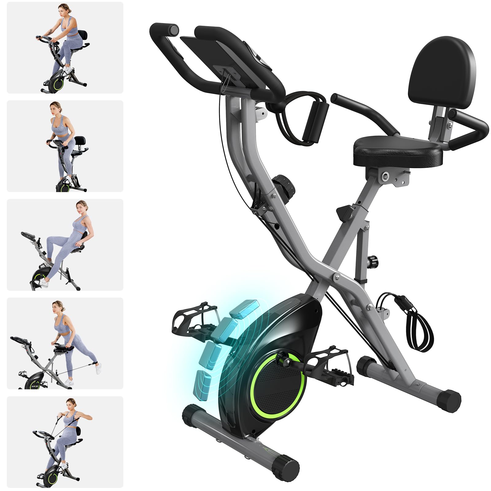 2025 Foldable Exercise Bike - 5-in-1 Indoor Cycling Bike with 16-Level Magnetic Resistance, 6.6 LBS Flywheel & 300LBS Capacity | Home Workout Equipment for Cardio, Strength Training & Small Spaces