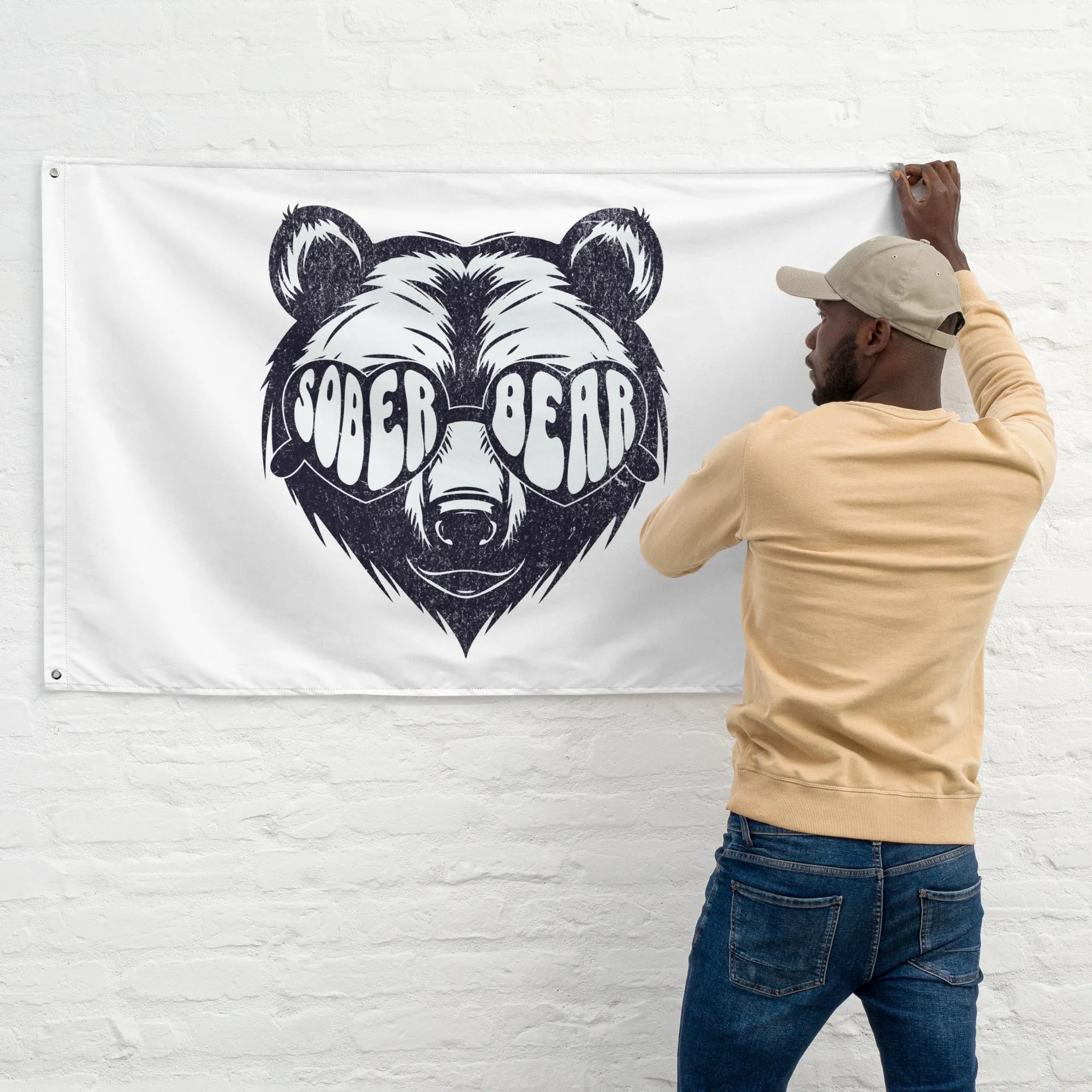 Sober Bear Flag - Motivational Sobriety Banner for Recovery & AA Meetings - Perfect for Home, Office, and Support Group Decor