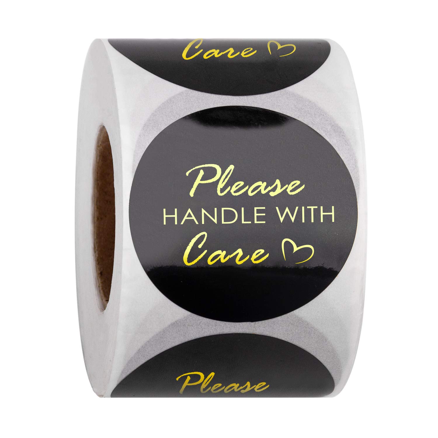 WRAPAHOLIC Premium Gold Foil 'Please Handle with Care' Stickers - 2x2 Inch Business Thank You Labels (500 Pack) - Perfect for Shipping Packages, Ecommerce Orders & Gift Wrapping