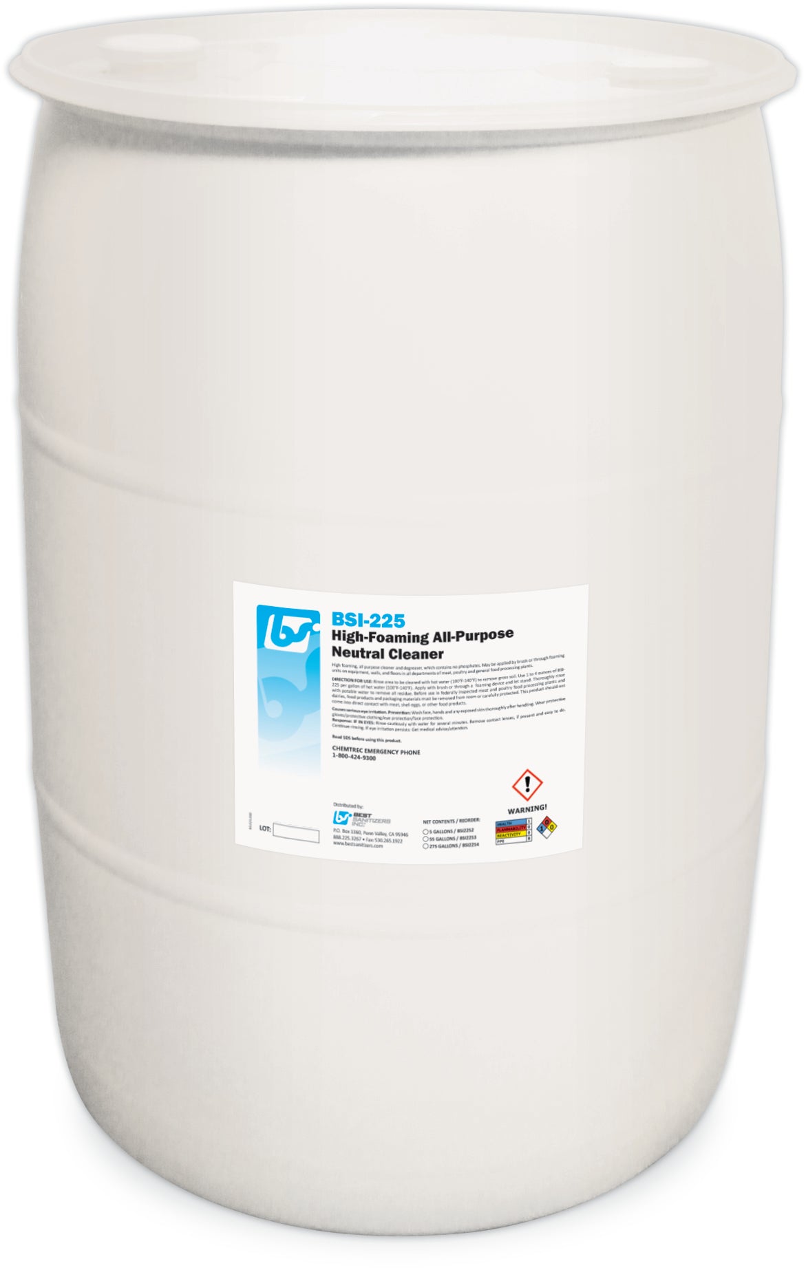 BSI 225 High Foaming All-Purpose Neutral Cleaner - 55 Gallon Drum (1/Each) | Industrial Strength Degreaser for Commercial Kitchens, Warehouses & Auto Shops