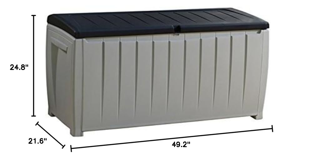 Durable Keter 90-Gallon Plastic Deck Storage Box for Outdoor Patio & Garden Furniture – Weather-Resistant, Black/Gray – Perfect for Storing Cushions, Tools & Pool Accessories