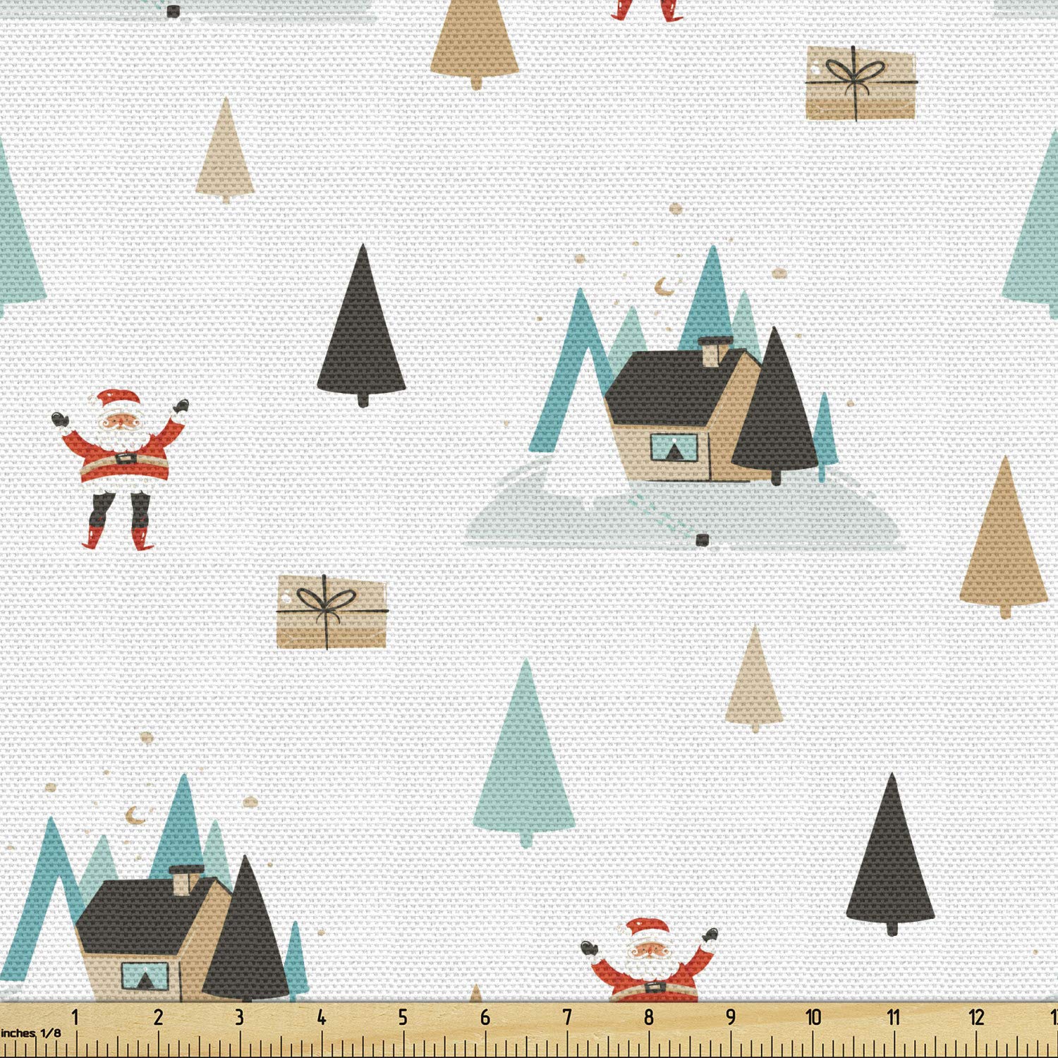 Ambesonne Christmas Fabric by The Yard - Hand Drawn Noel Holiday Design with Pine Trees & Winter Houses - Decorative Upholstery Fabric for Sofa, Curtains, Pillows & DIY Crafts - Perfect for Christmas Decorations & Seasonal Home Accents