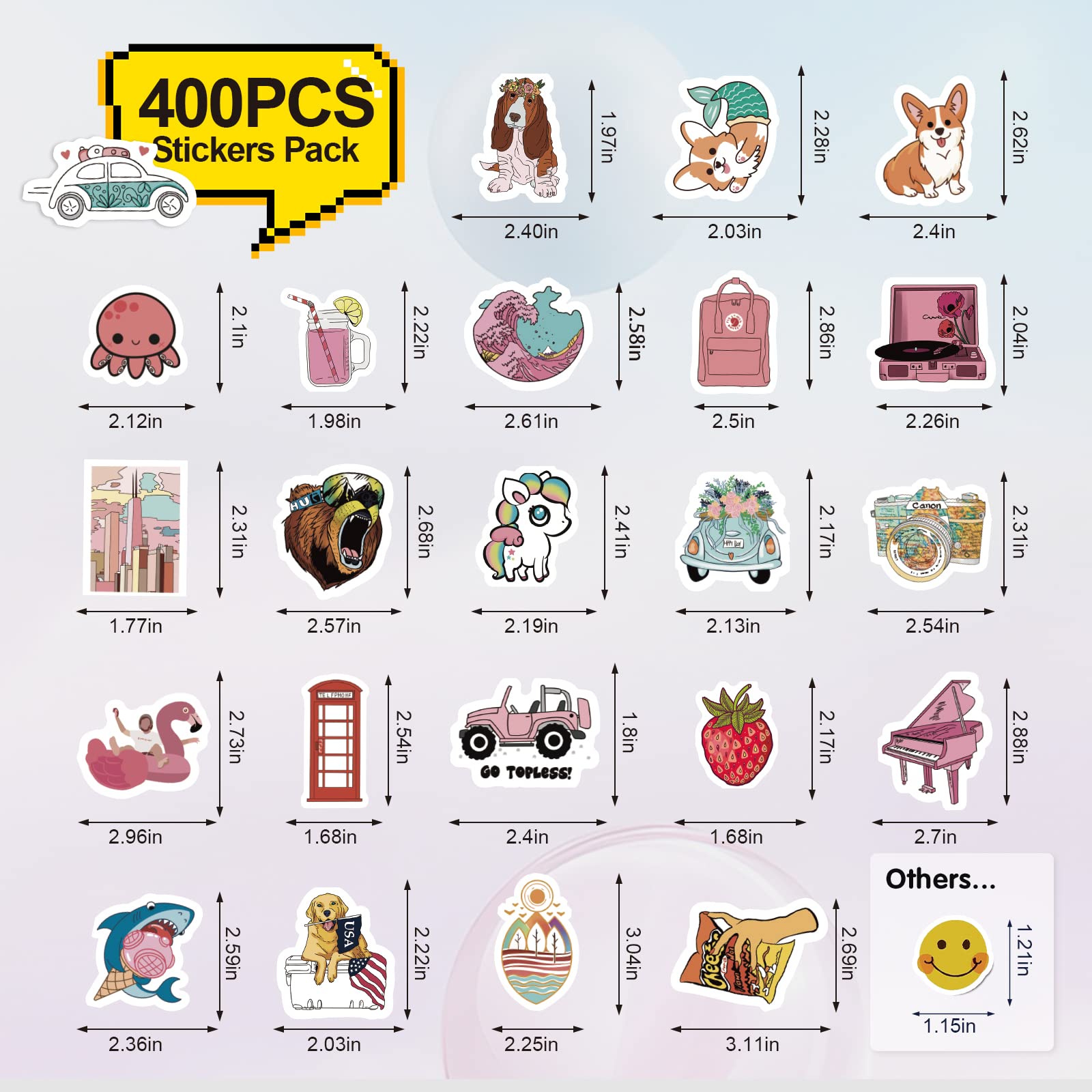400 PCS Cute Vinyl Stickers Pack - Waterproof Decals for Water Bottles, Laptops, Skateboards, Notebooks & Phones - Fun DIY Art Stickers for Kids, Teens, Girls & Adults - Perfect for School, Office & Home Decor