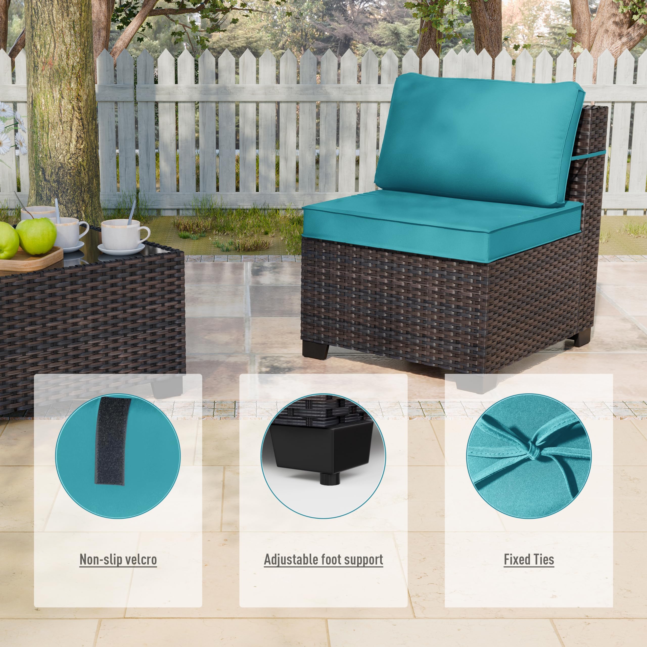 5-Piece All-Weather Patio Furniture Set - Blue Rattan Wicker Outdoor Sectional Sofa with Thick Cushions & Glass Coffee Table - Perfect for Backyard, Garden, Poolside or Deck Relaxation