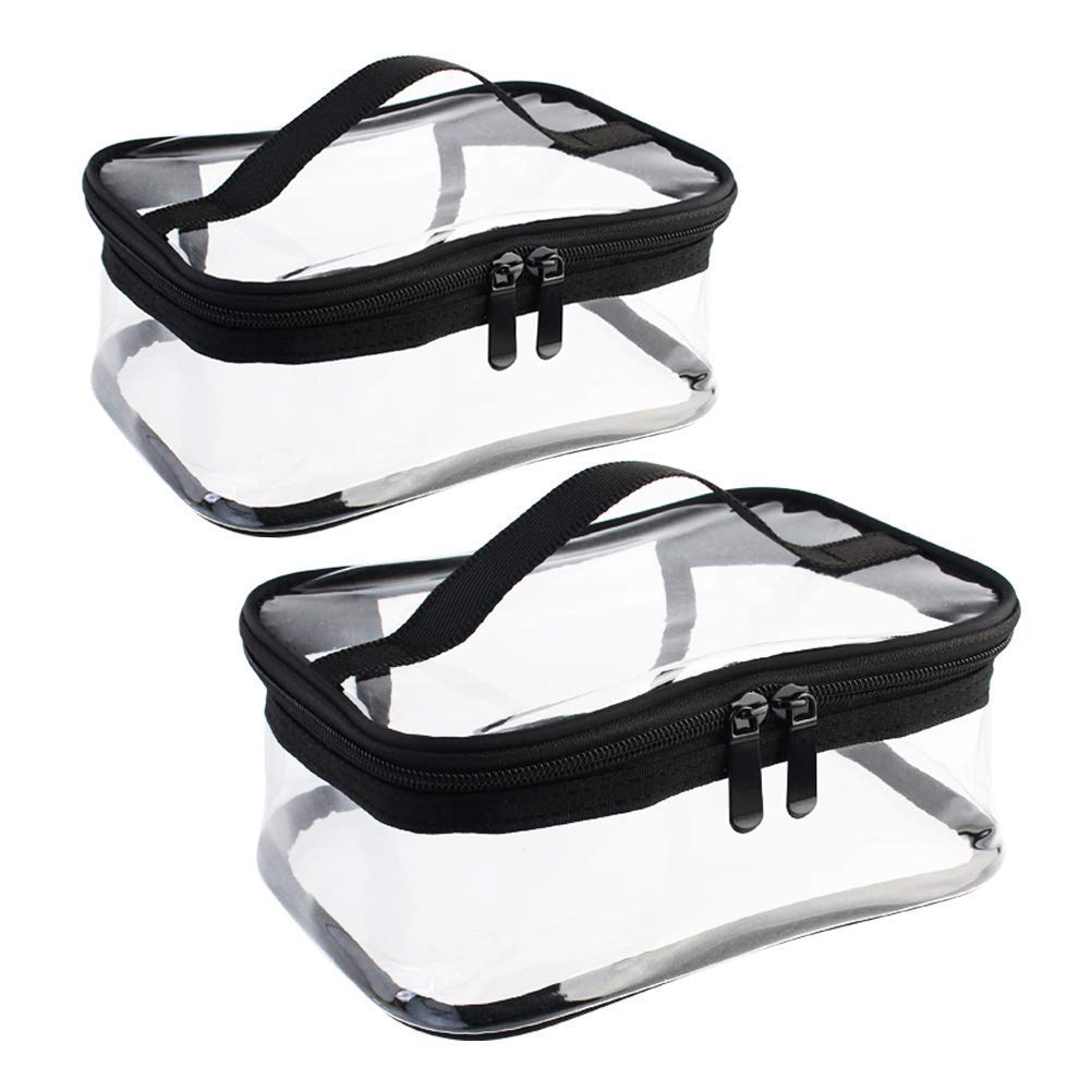 KHODIYAR Clear PVC Travel Toiletry Bag with Handle - Waterproof Cosmetic Organizer Pouch for Women - Perfect for Airplane Carry-on, Gym Essentials & Makeup Storage
