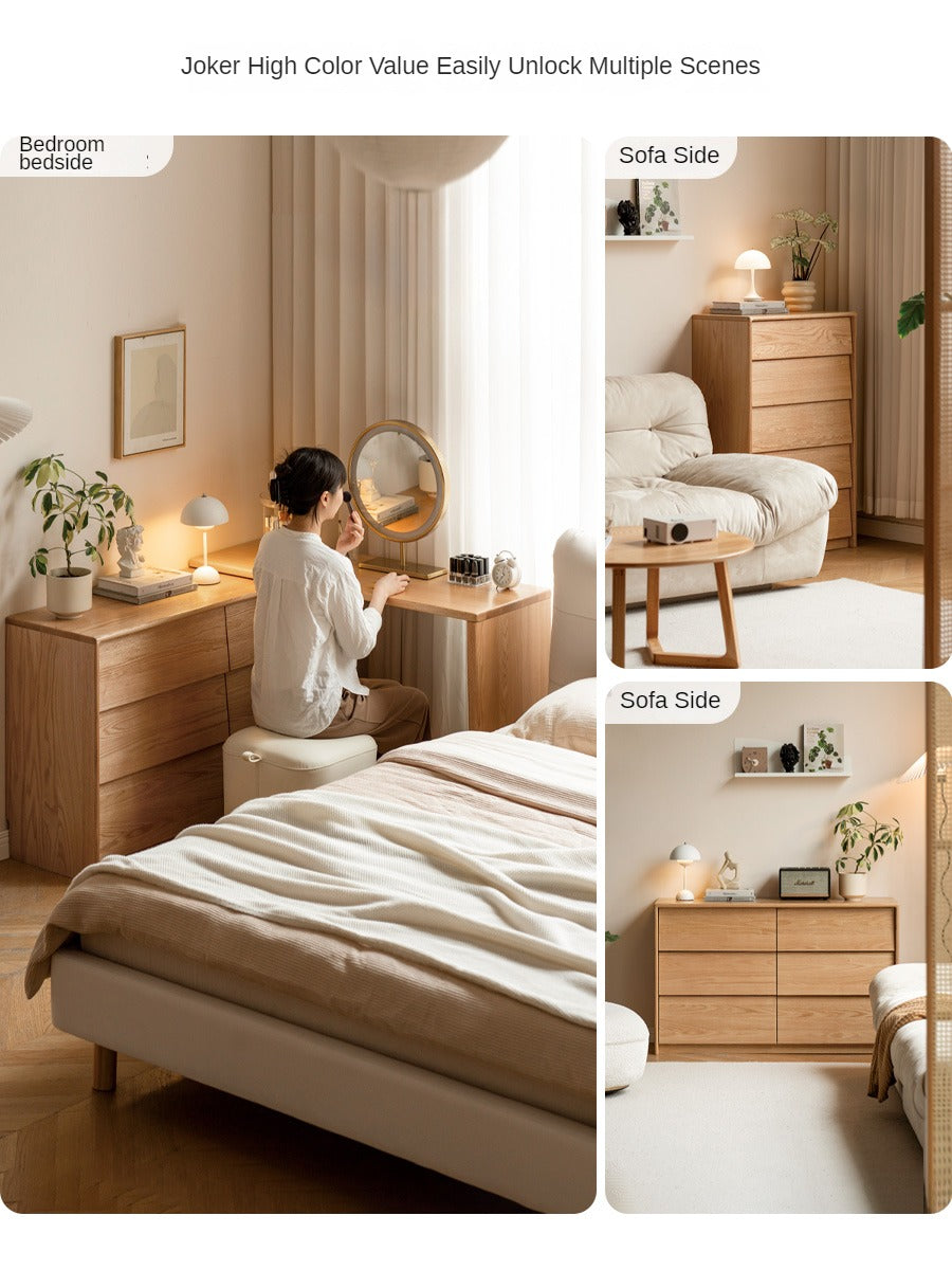 Solid Oak Wood Slanted Surface Chest of Drawers - Vintage Style Dresser for Bedroom, Living Room & Office Storage
