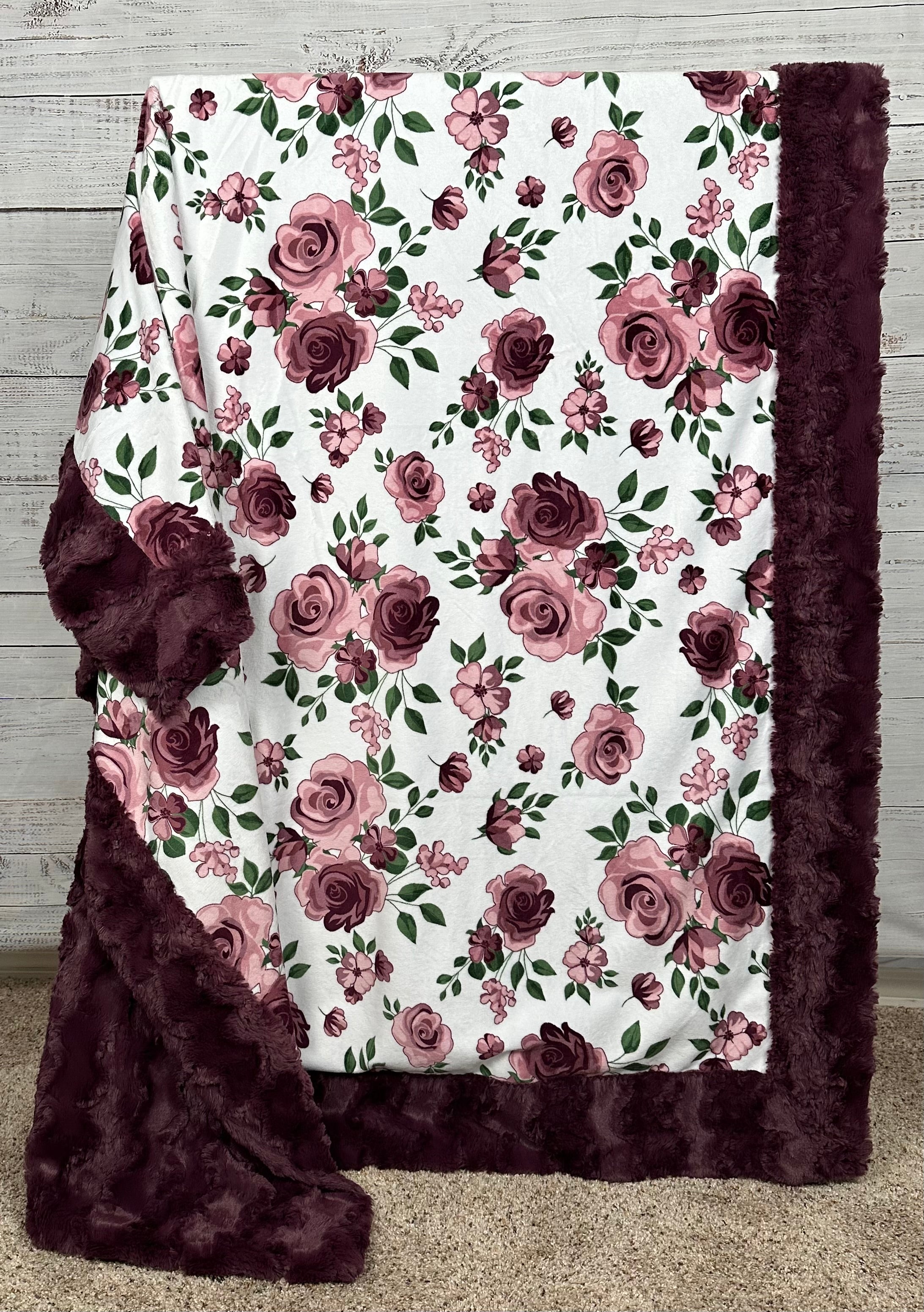 Premium Rose Bouquet Plum Wine Minky Blanket 54x65 - Soft Flannel Throw for Bed, Couch & Gift Giving - Cozy Home Decor for Winter & Romantic Evenings