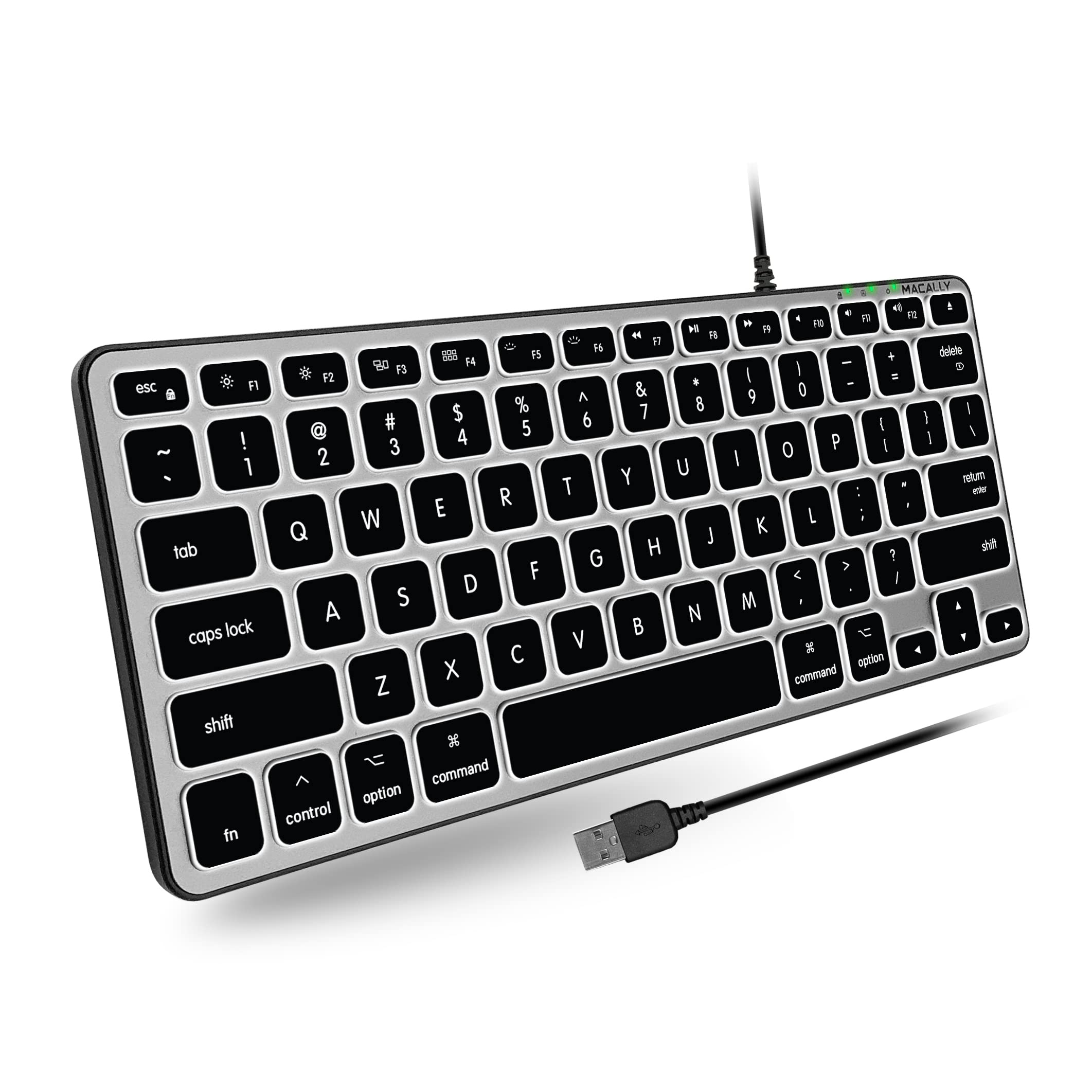 Macally Backlit Wired USB Keyboard for Mac - Compact & Ergonomic Design | Compatible with MacBook Pro/Air, iMac, Mac Mini | Comfortable Typing for Office Work, Gaming & Programming (Space Grey)
