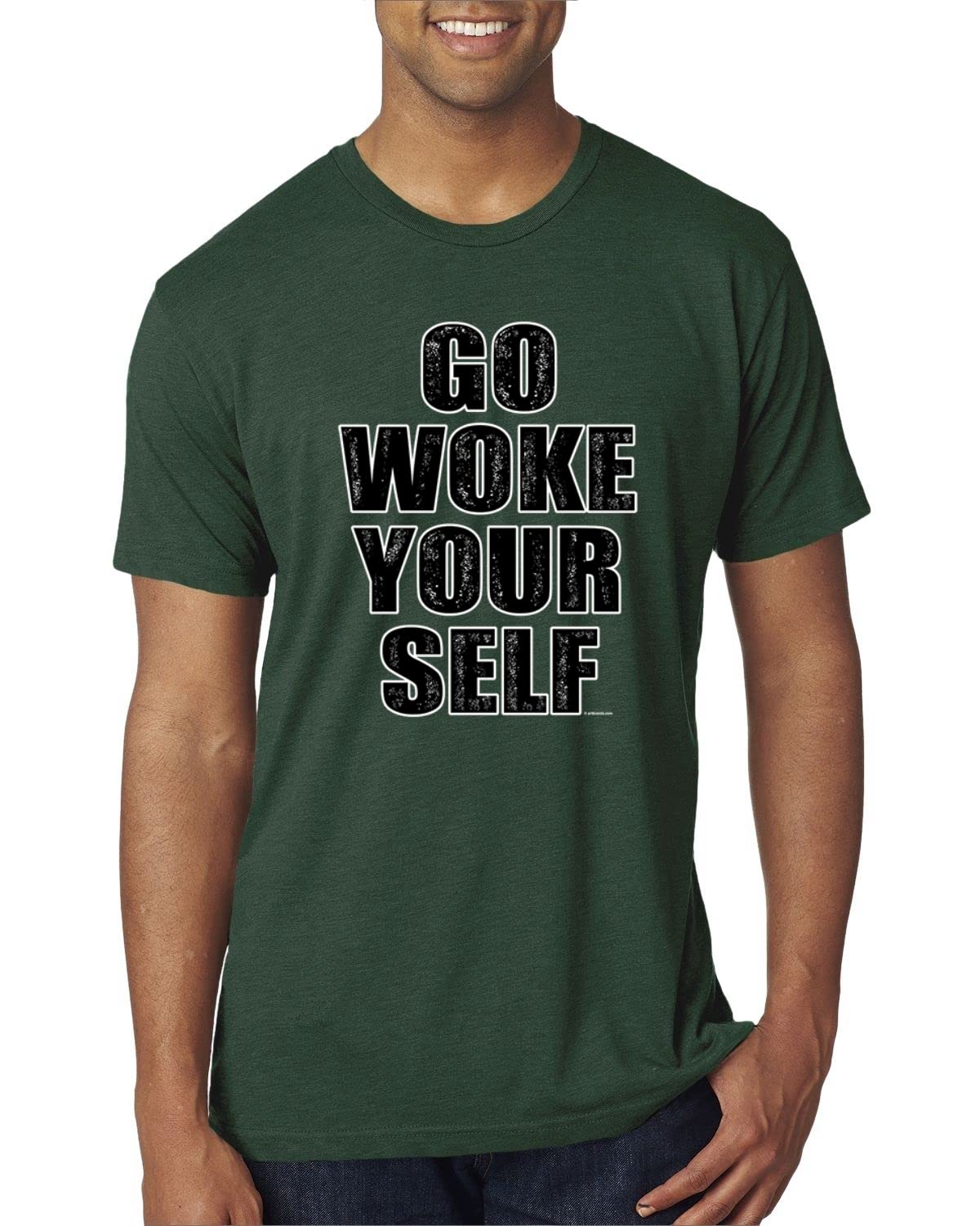 Go Woke Yourself Humor Men's Premium Tri-Blend T-Shirt - Soft Vintage Style Graphic Tee for Casual Wear & Street Fashion
