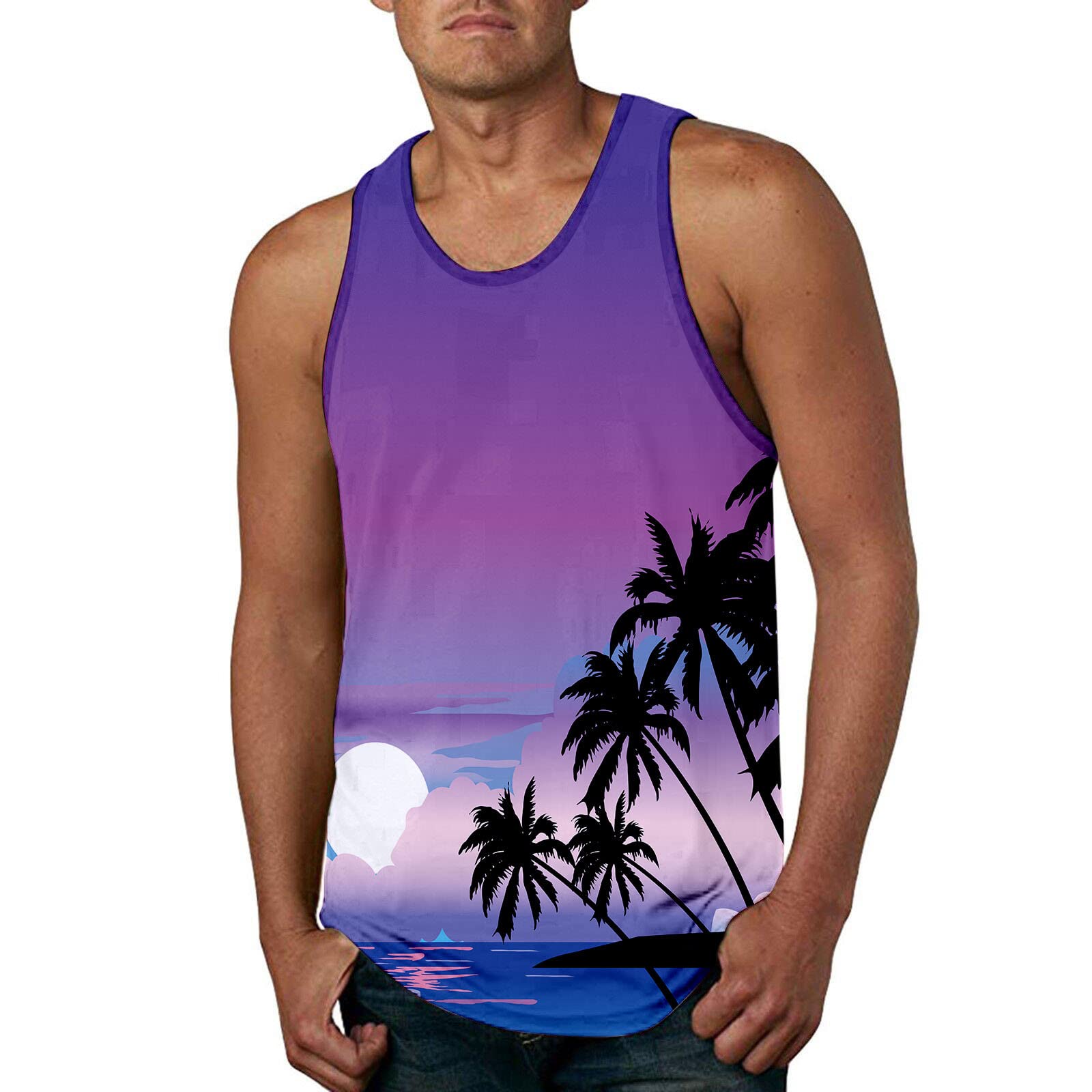 Vintage Graphic T-Shirts for Men - Casual Sleeveless Tank Tops with Printed Design, Perfect for Summer Beach Outfits & Spring Streetwear Fashion
