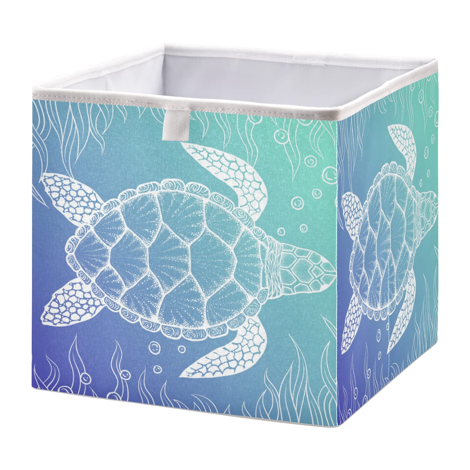 Collapsible Turtle Sea Storage Basket - Square Toy Bin & Towel Organizer for Home, Kitchen, Office | Perfect for Kids' Room, Bathroom & Closet Organization