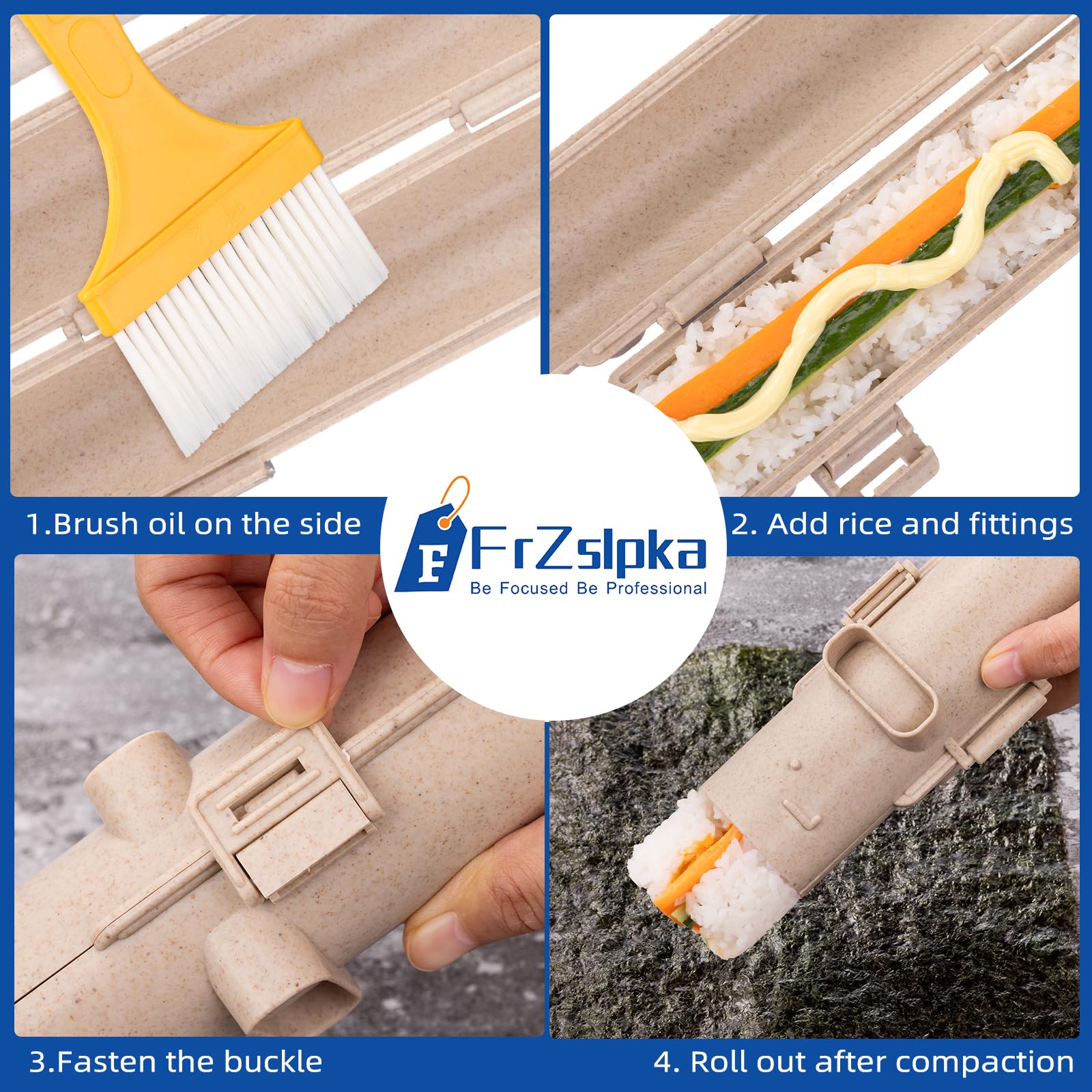 Premium Sushi Maker Kit - BPA-Free Food Grade Plastic Sushi Roller Bazooka for Beginners & Kids - Easy DIY Homemade Sushi Making Tool for Family Cooking, Parties & Healthy Snacks - Beige