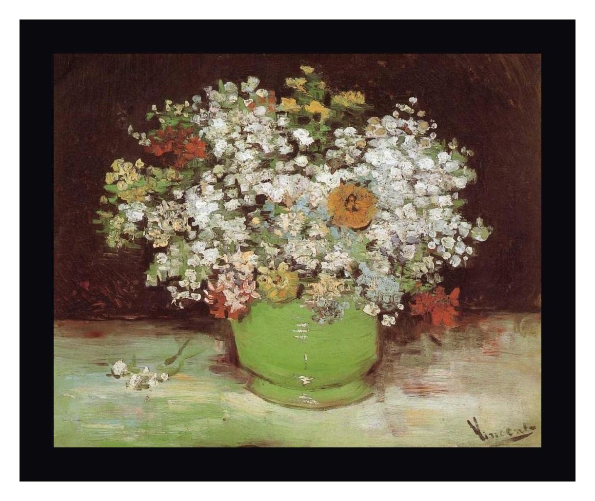 Vincent Van Gogh Zinnias and Flowers Framed Canvas Art Print - 20x24 Inch Wall Decor - Black Frame Ready to Hang - Perfect for Living Room, Bedroom & Office Decor