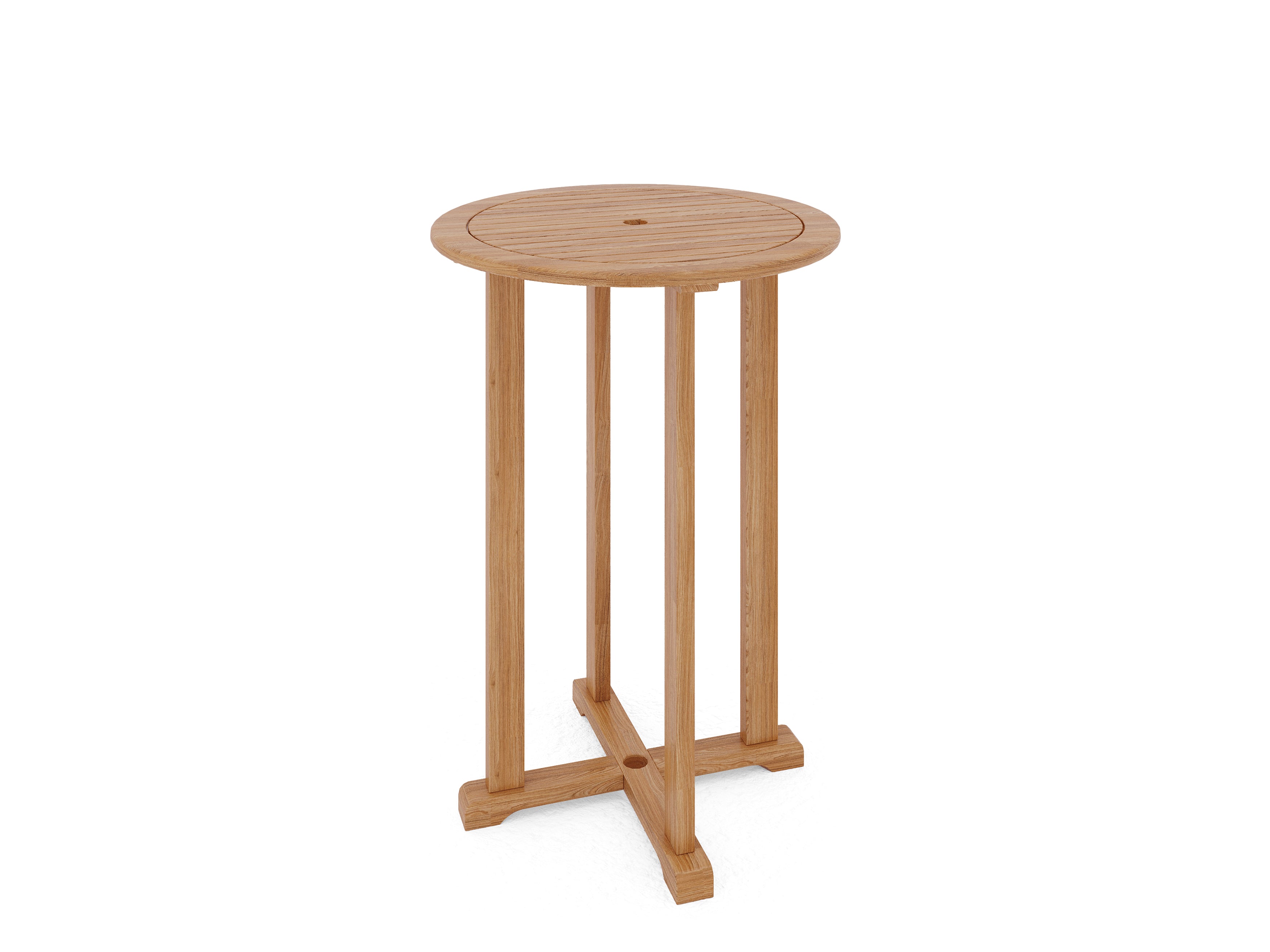 Premium Clement Round Teak Outdoor Bar Table with Umbrella Hole - Weather-Resistant Patio Dining Set for Backyard, Poolside & Restaurant Use